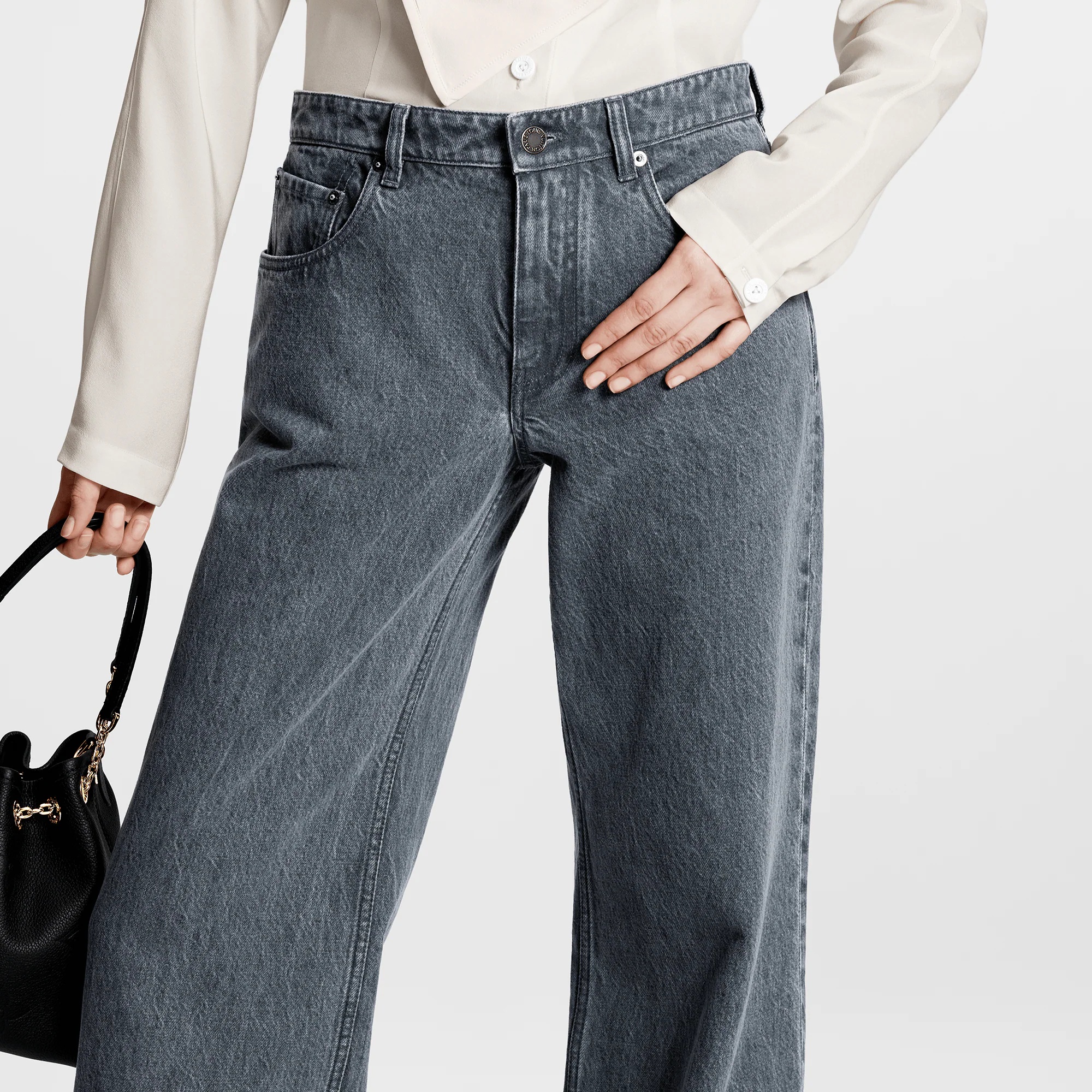 Washed Denim Wide-Leg Jeans - 2