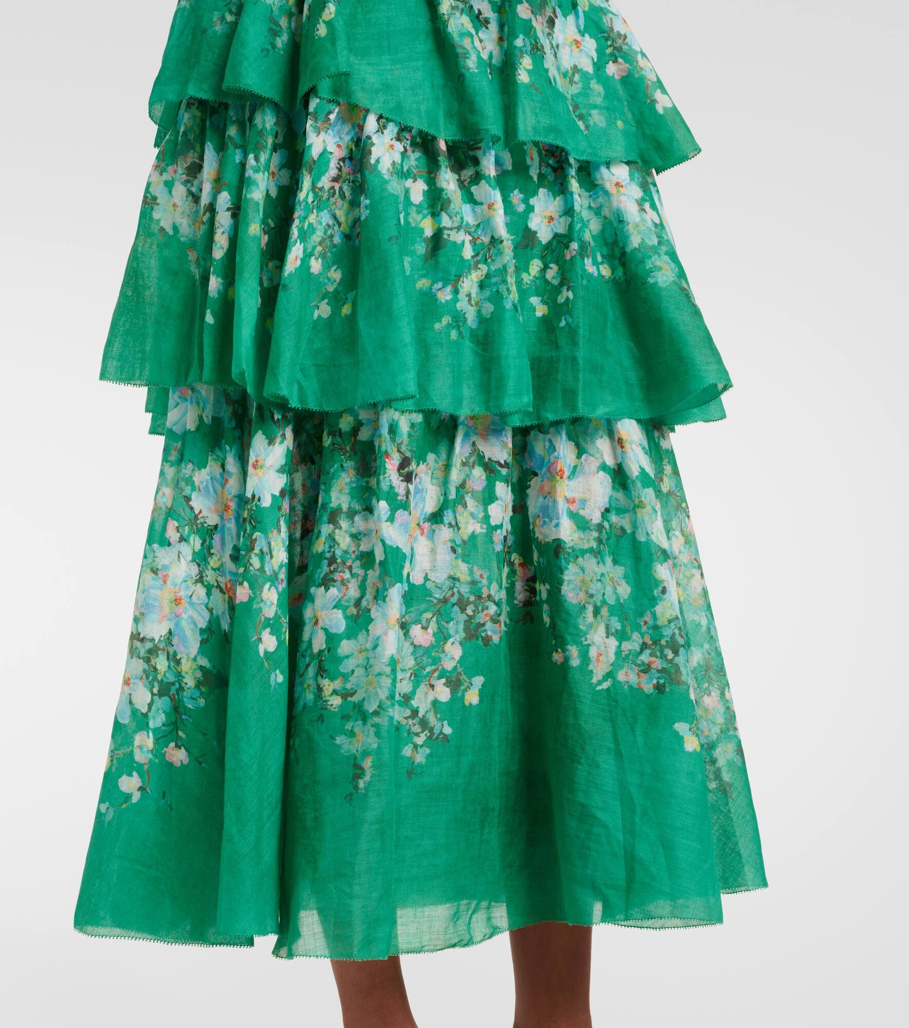 【Zimmermann】Everley tiered ramie midi skirt Zimmermann Everley tiered ramie midi skirt | mytheresa