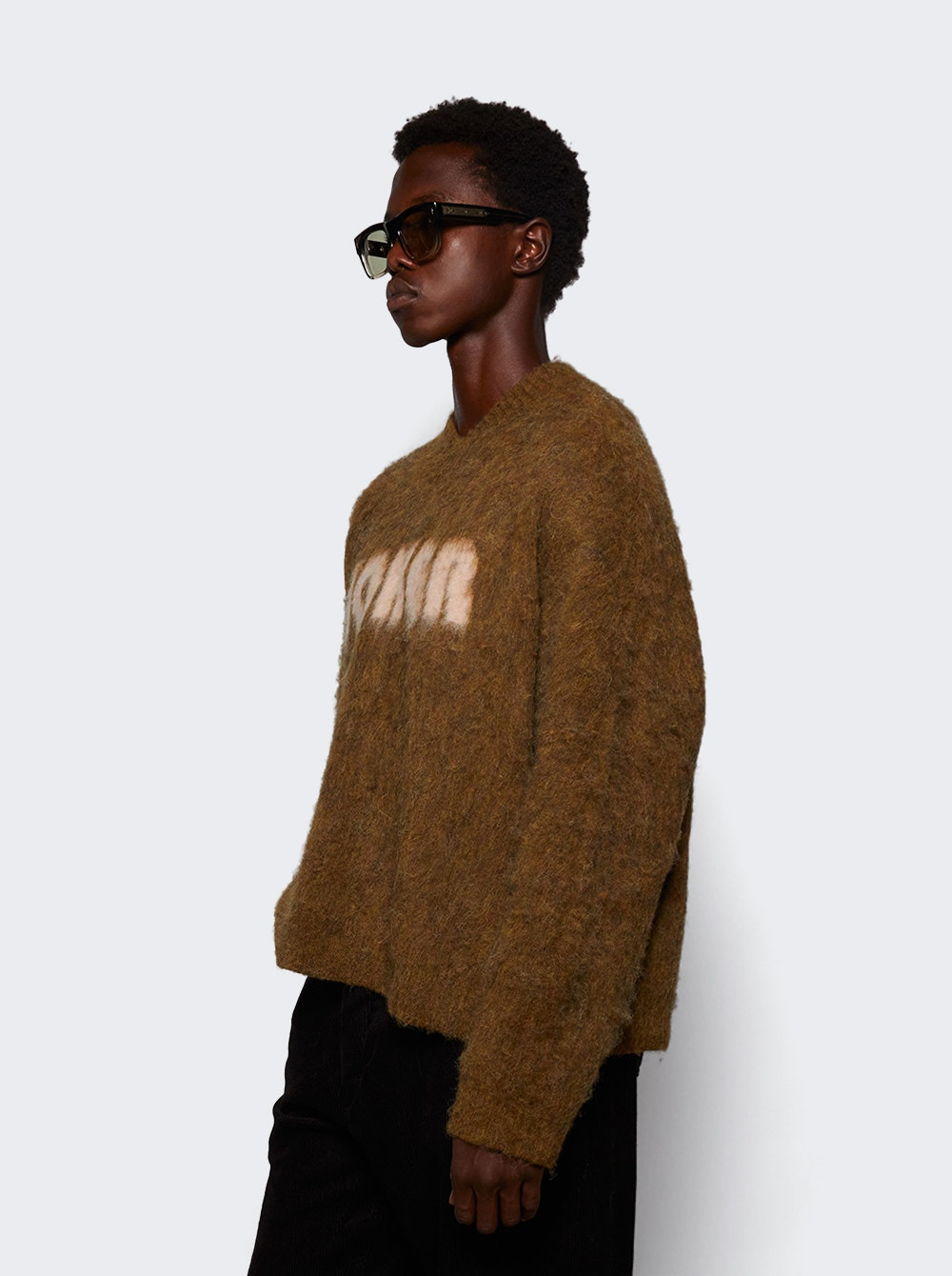 Brushed Mohair V-neck Sweater Brown - 3