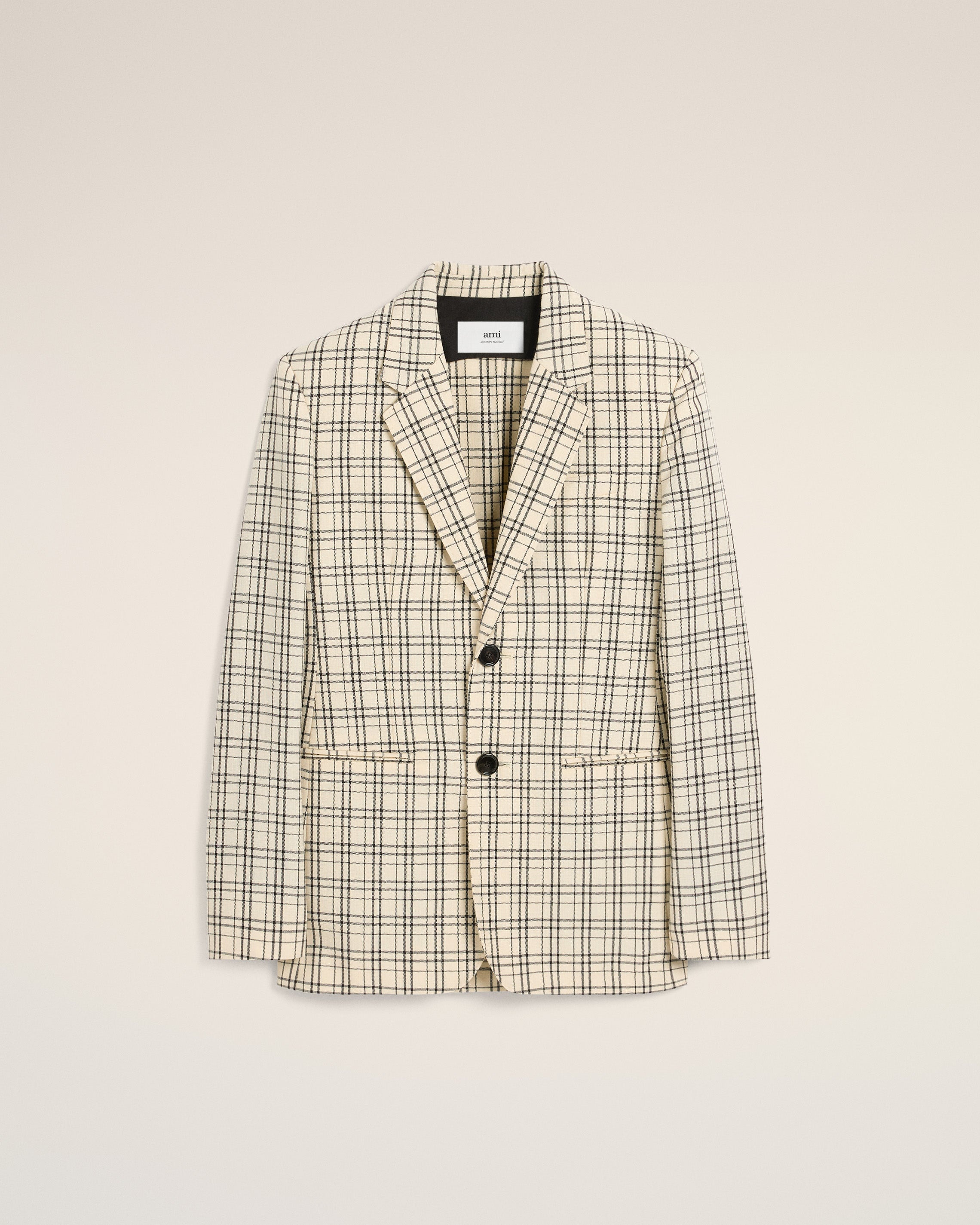 BEIGE CHECKED WOOL SEMI-LINED JACKET - 2