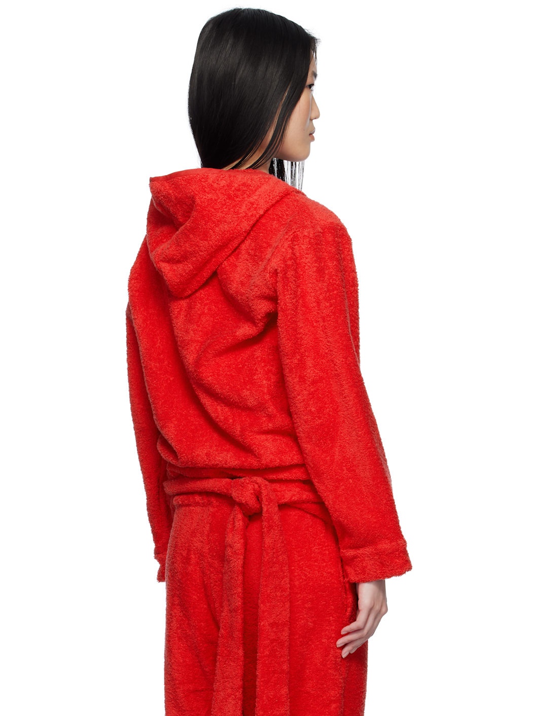 Red BathrobeV-hood Terrycloth Hoodie - 3