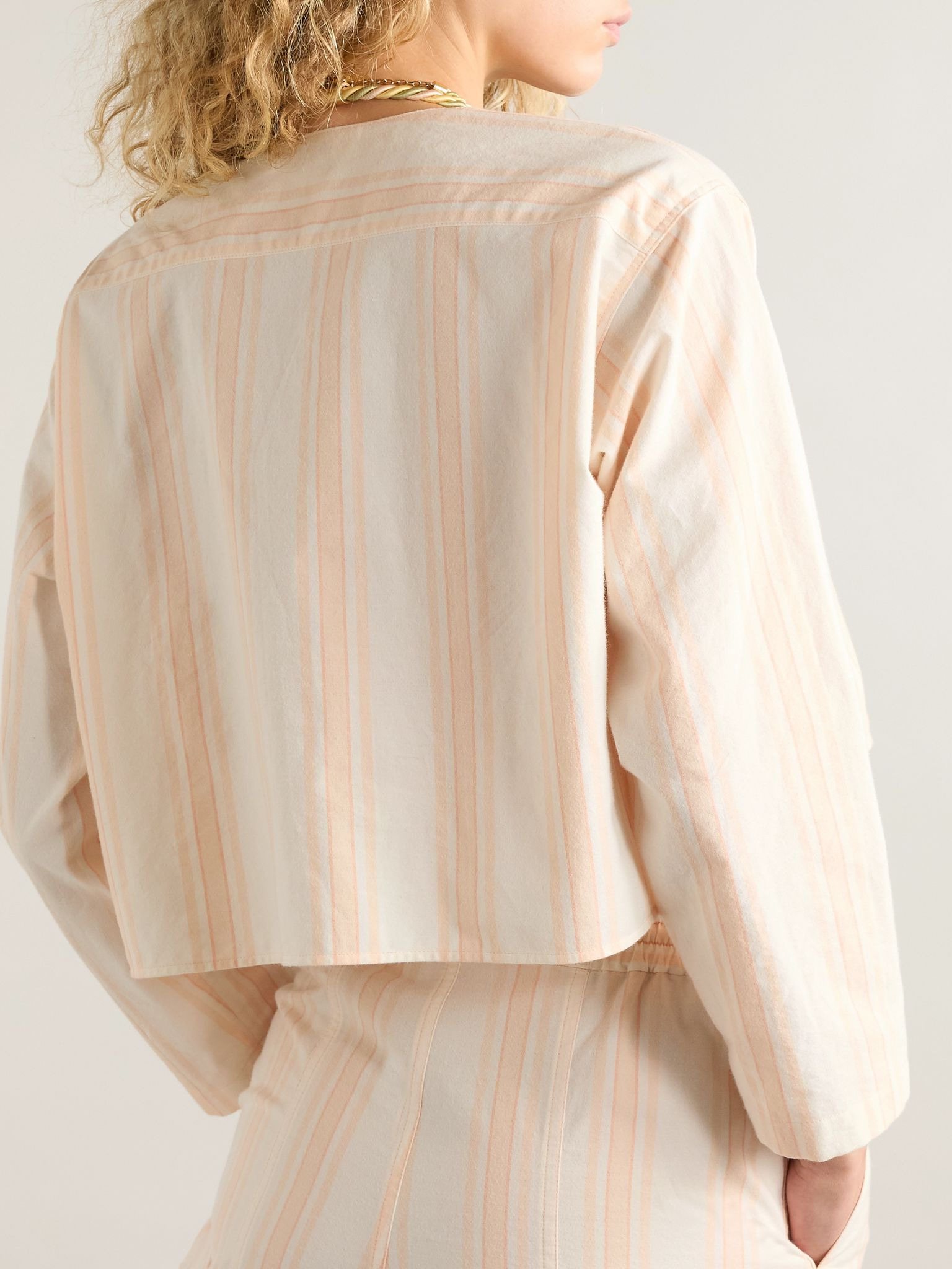 Cropped striped cotton-poplin shirt Peach - 3