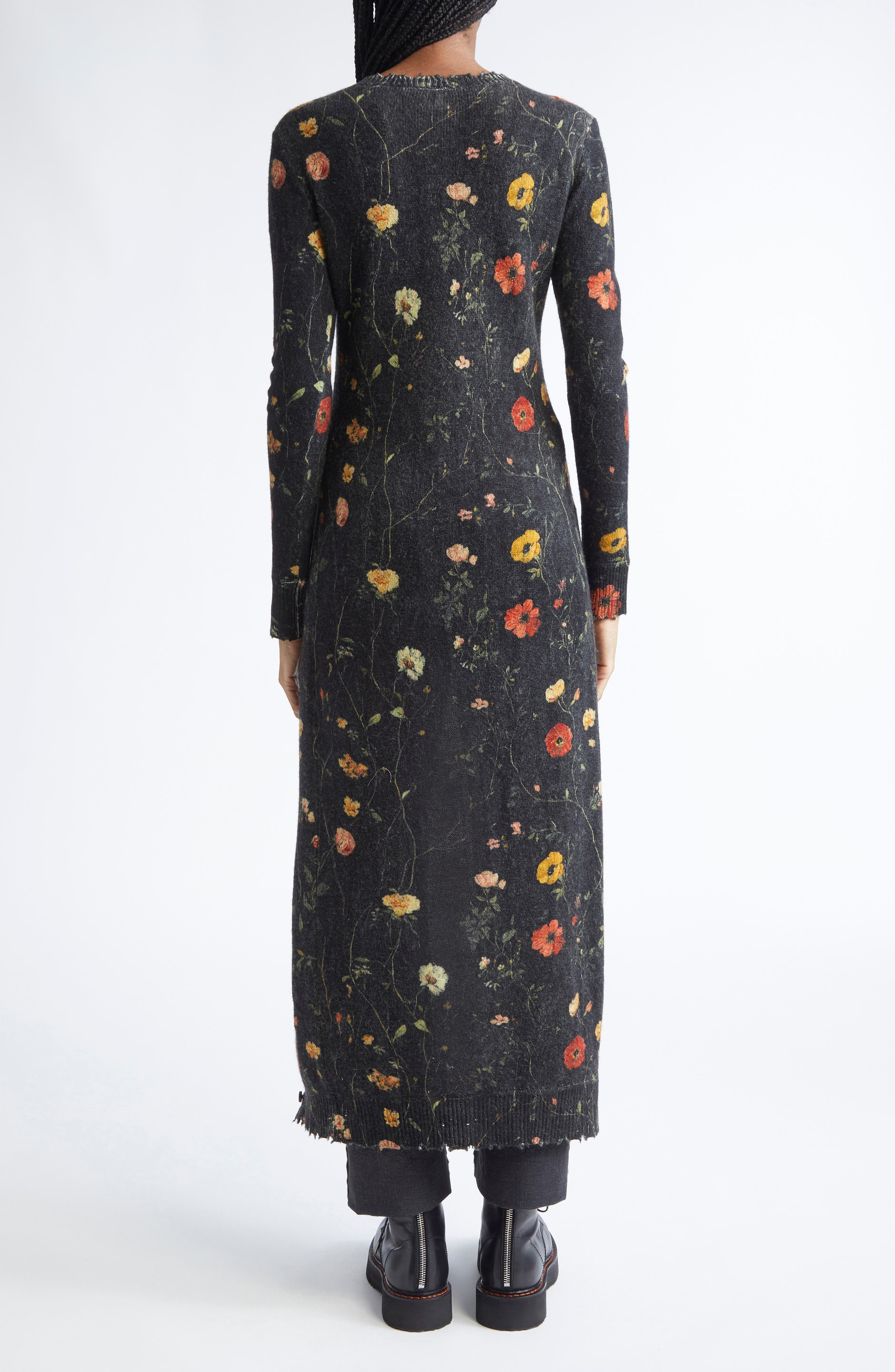 R13 Floral Skinny Long Merino Wool Cardigan in Floral On Black at Nordstrom - 3