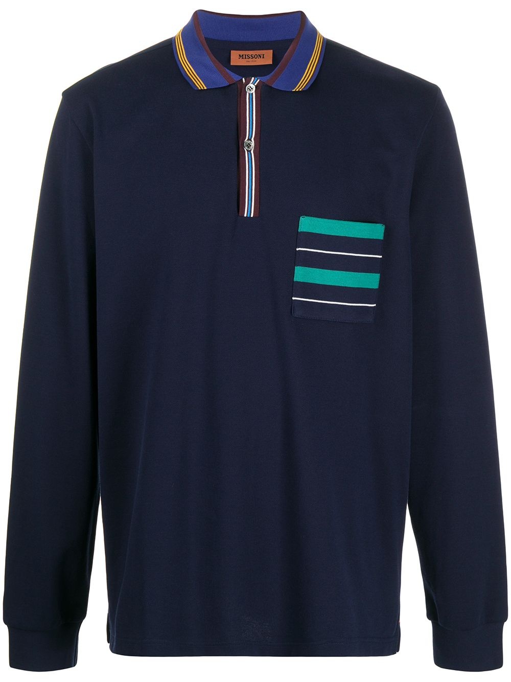 stripe-detailing long-sleeve polo shirt - 1