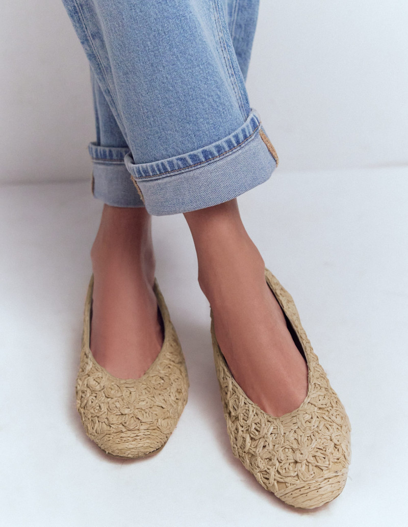 BODEN High Cut Ballet Flats-Flower Raffia outlook