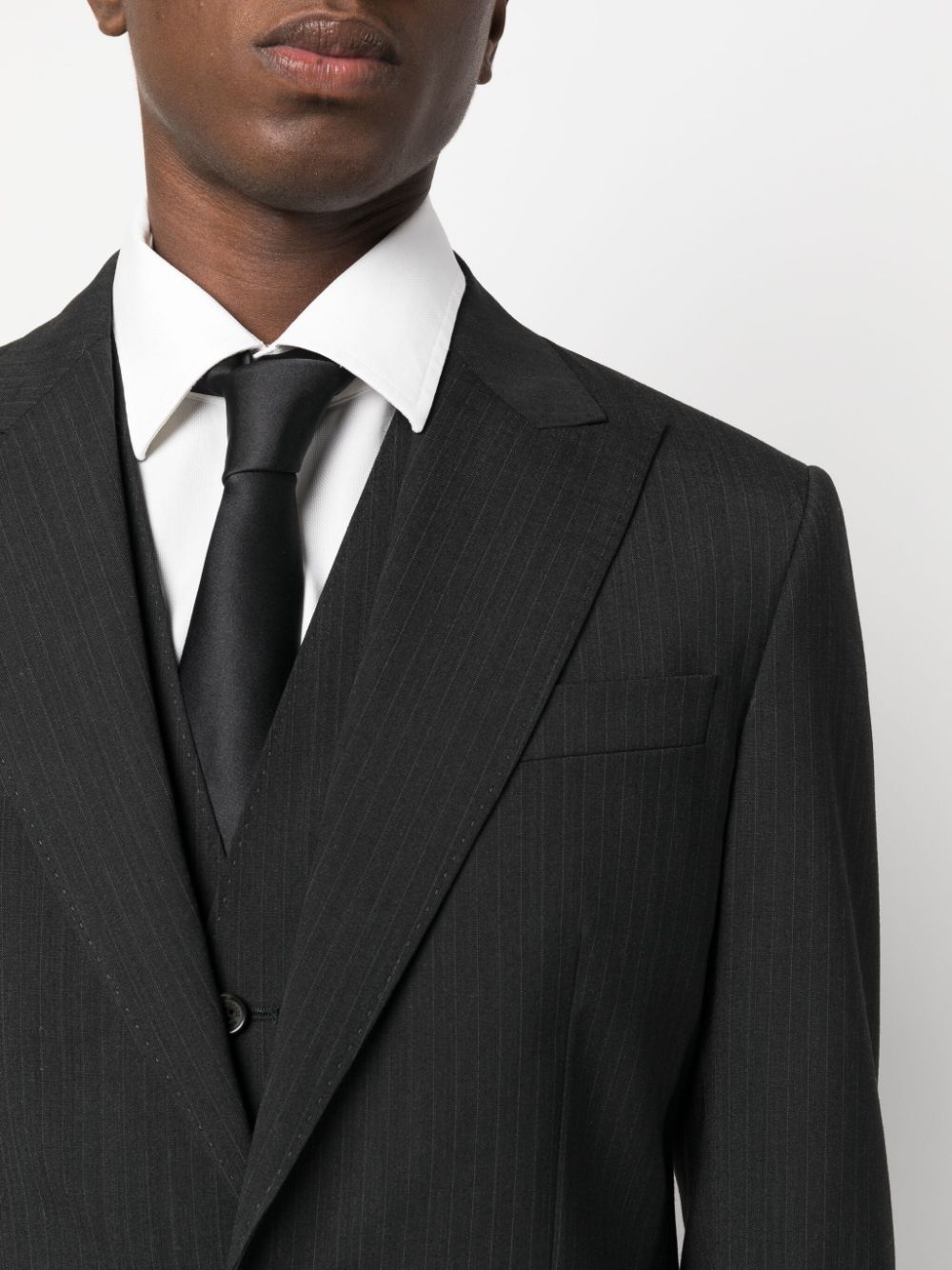 pinstripe-pattern three-piece suit - 5