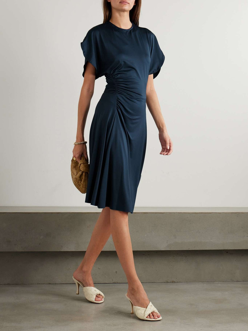 Victoria Beckham Gathered satin-jersey midi dress outlook