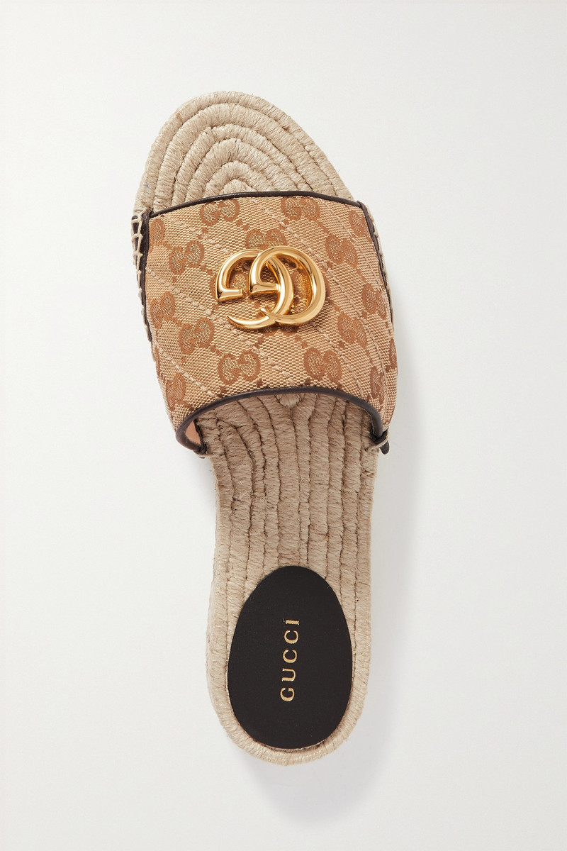 Pilar leather-trimmed embellished logo-detailed canvas espadrille slides 4
