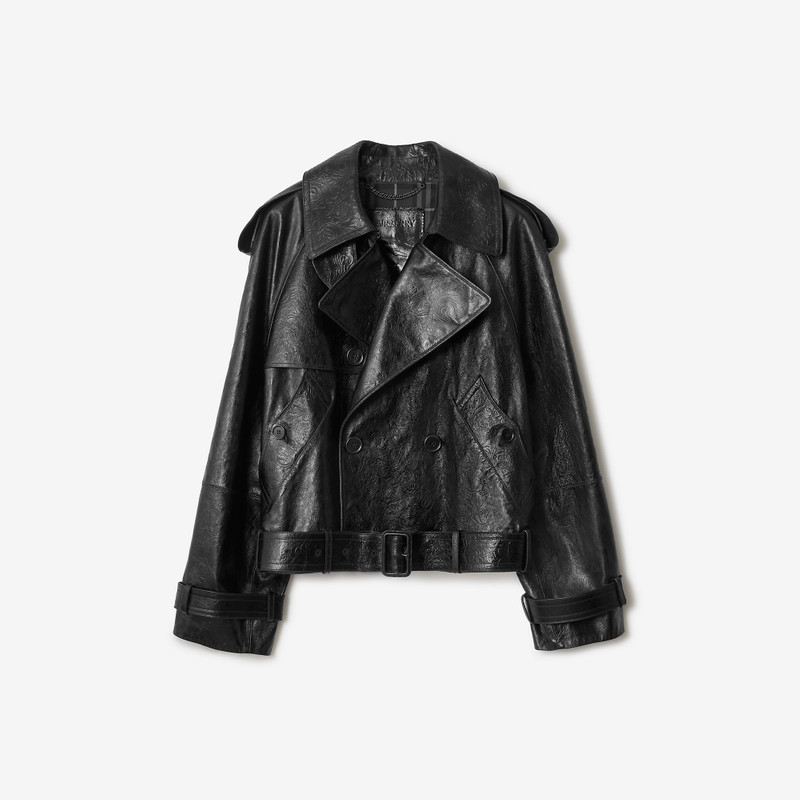 Cropped Embossed Leather Trench Jacket 1