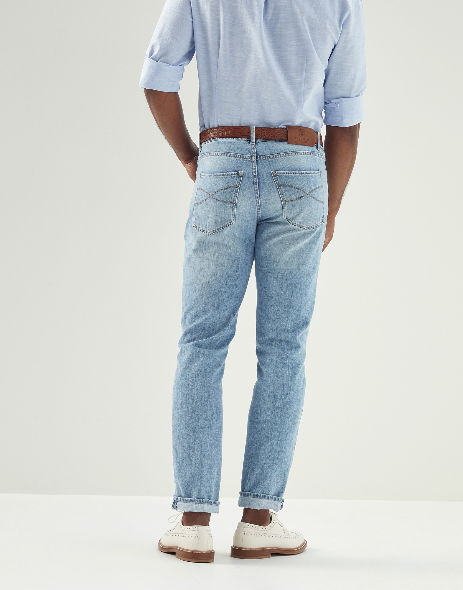 Lightweight denim traditional fit five-pocket trousers - 2