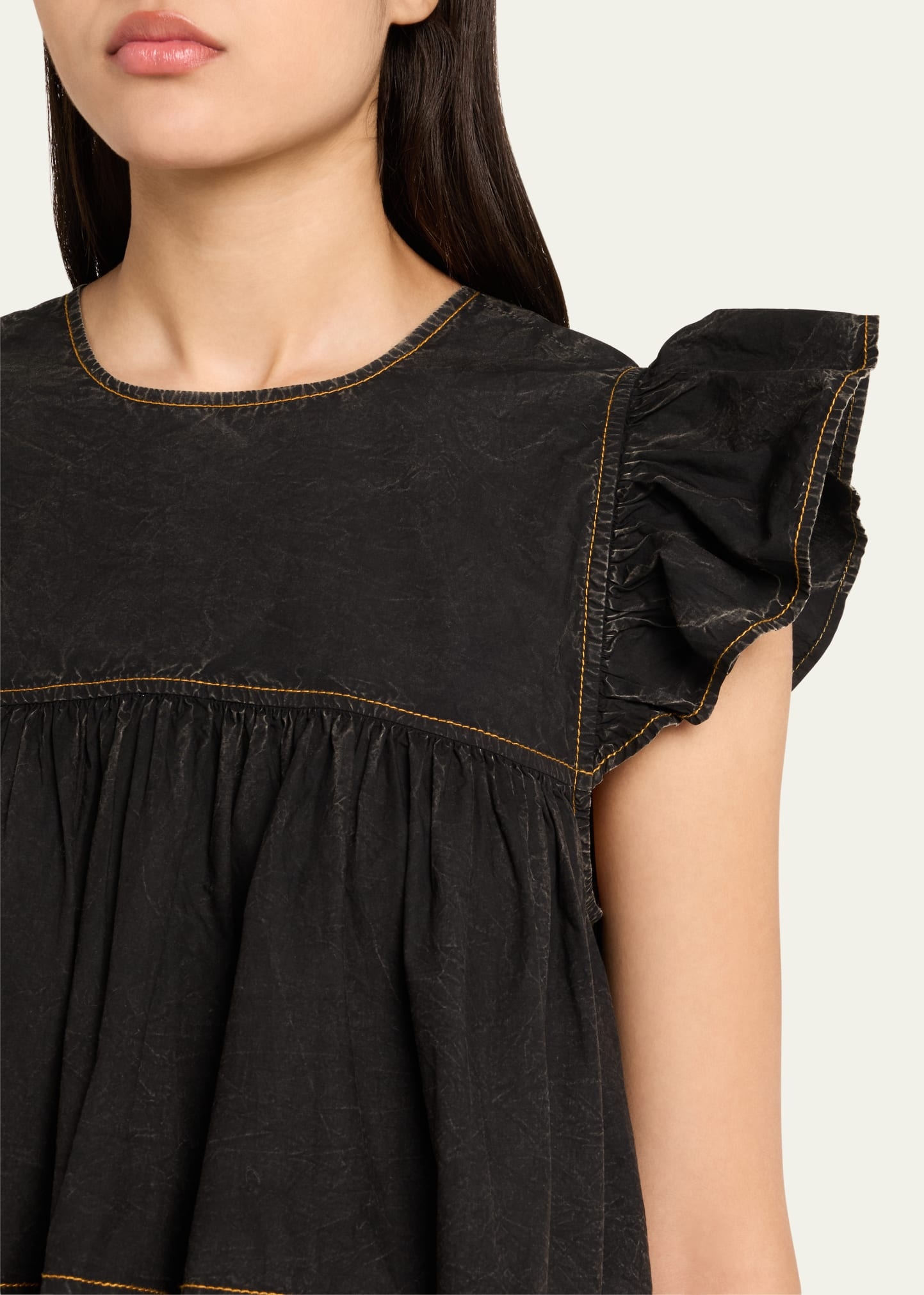 Garment-Dyed Flutter-Sleeve Babydoll Top - 5