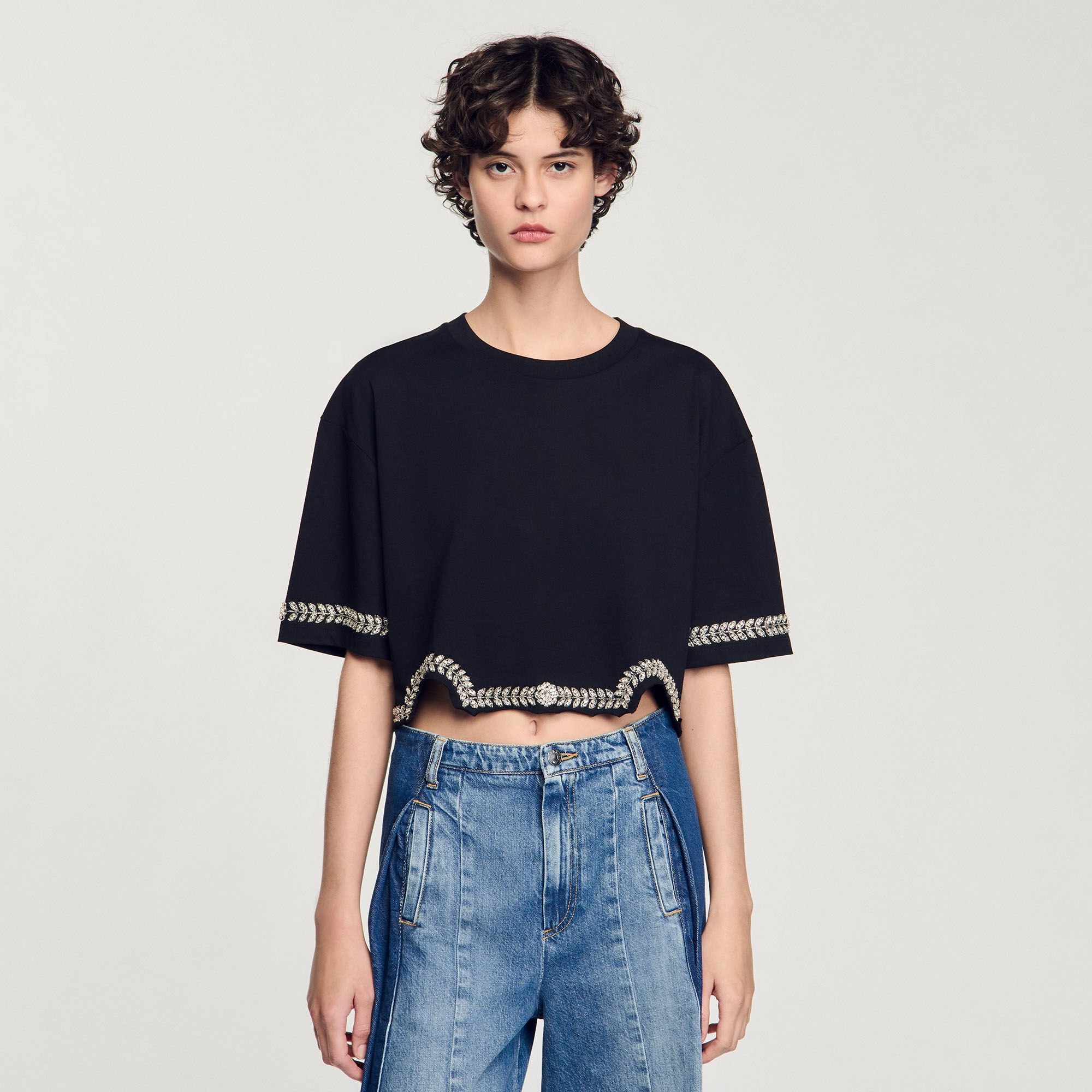 RHINESTONE CROPPED T-SHIRT - 4