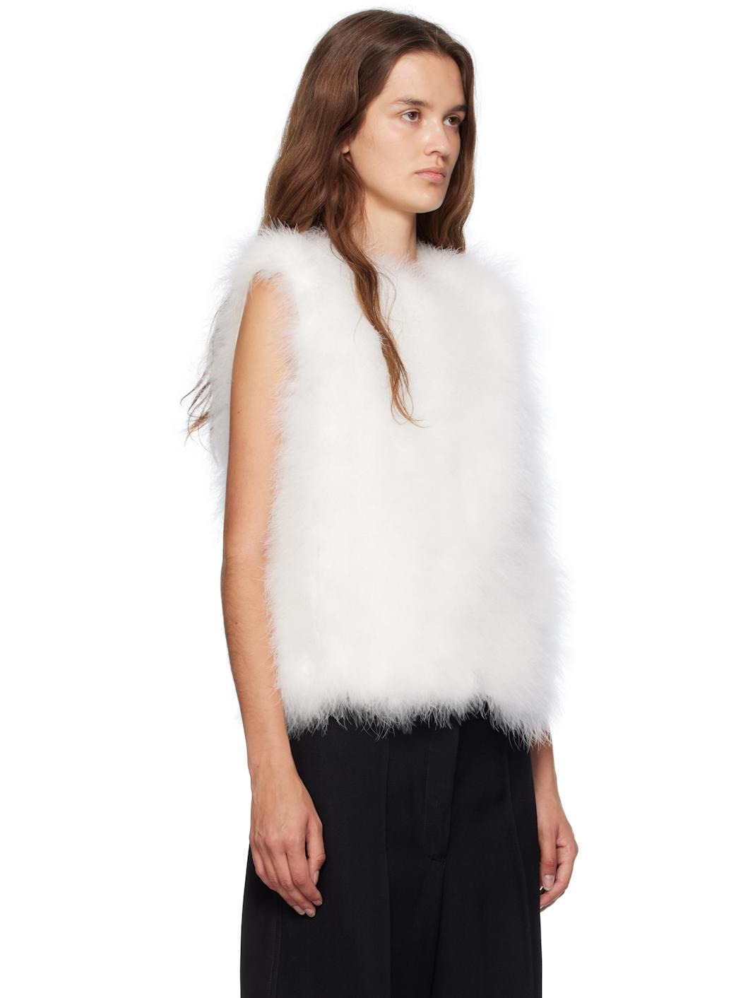 White Cropped Feather Vest - 2