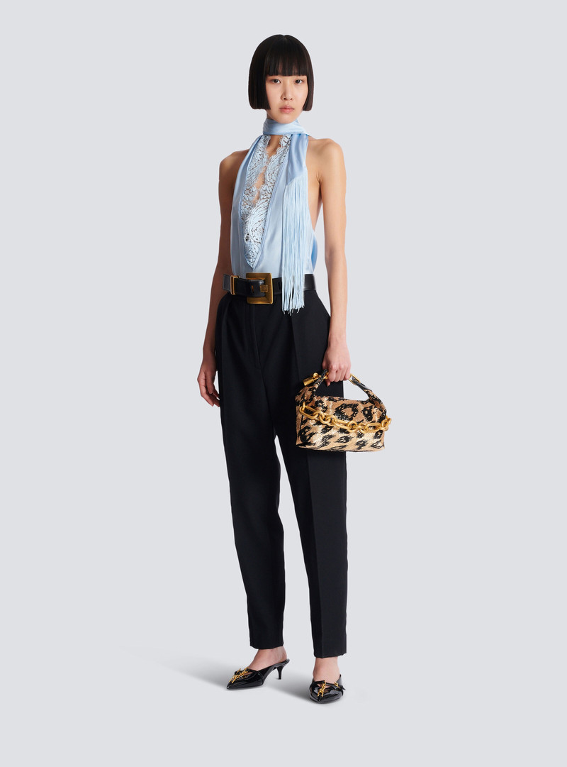Balmain Sync Mini leopard pattern embroidered bag outlook