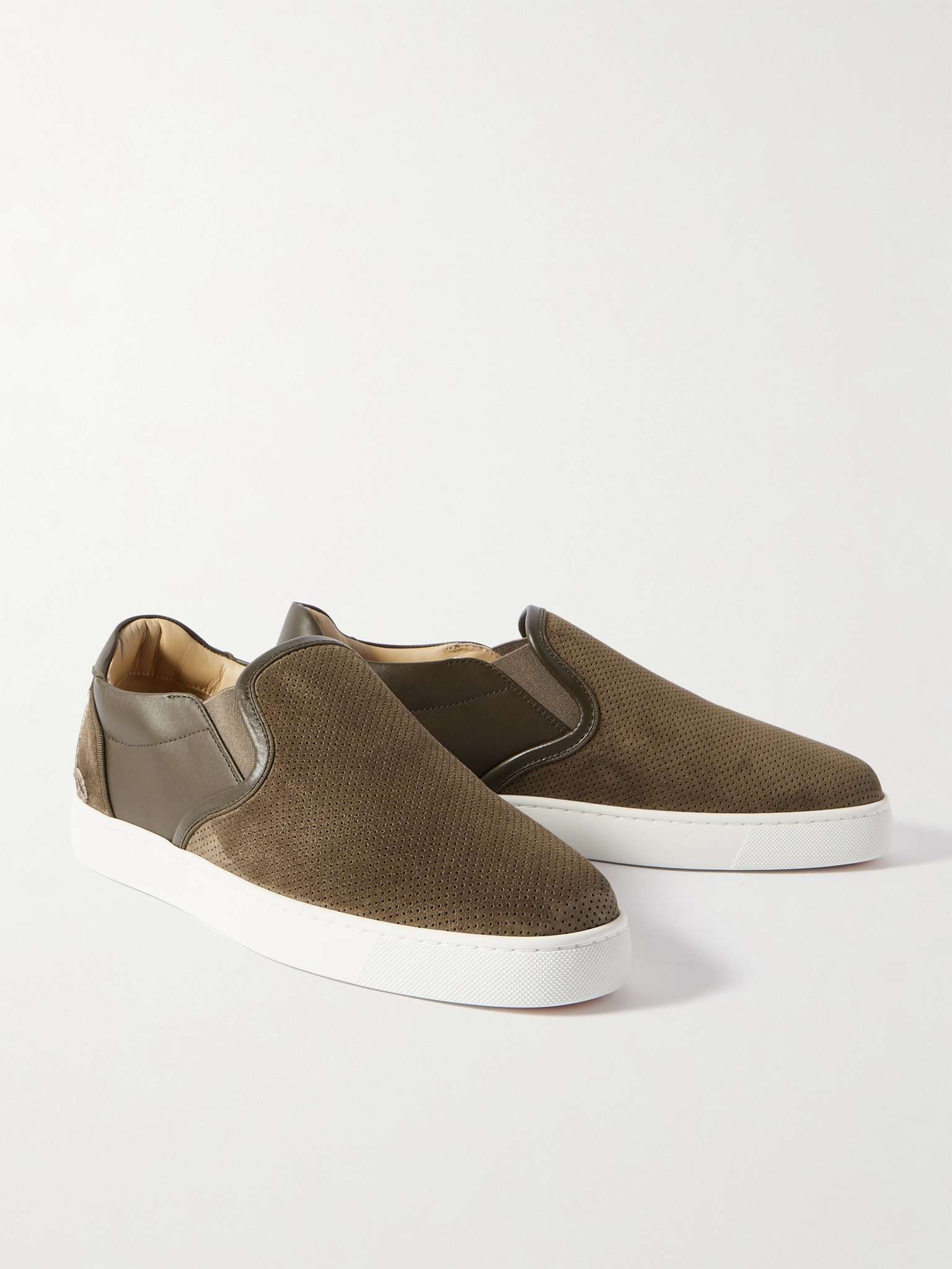 Fun Sailor Leather-Trimmed Perforated Suede Slip-On Sneakers - 4