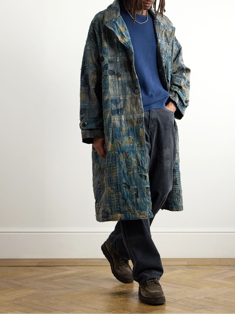 Kapital Boro Cavalier Distressed Cotton and Linen-Blend Jacket Blue outlook