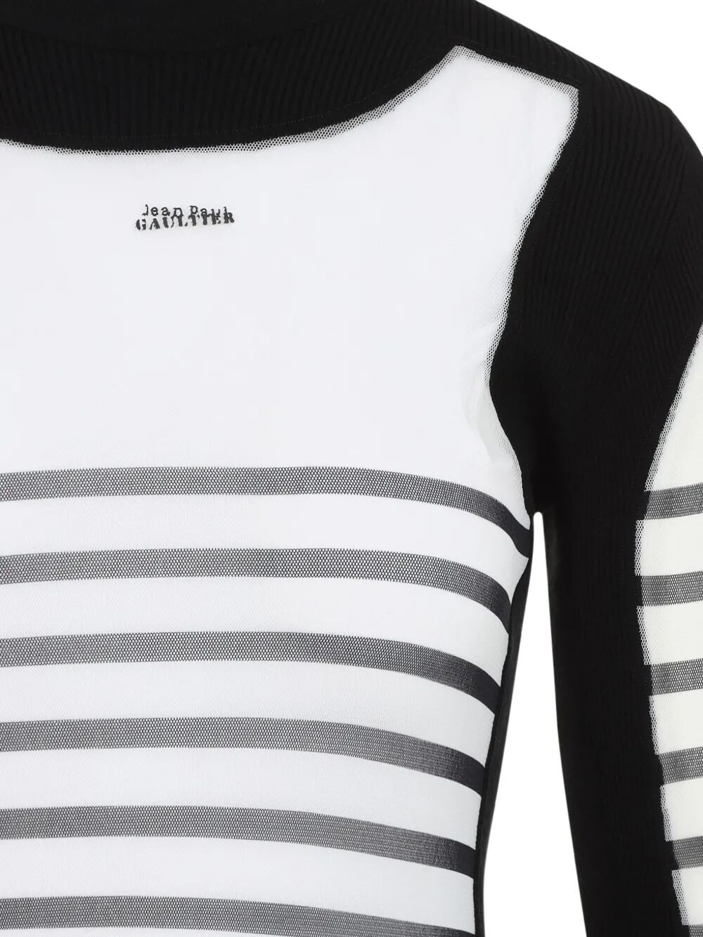 Jean Paul Gaultier Women Mix Mesh And Knit Long Sleeves Dress Printed "Mariniere" - 2