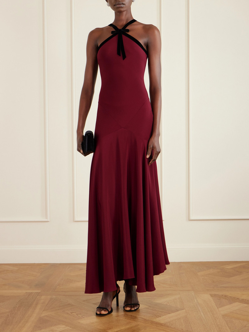 RODARTE Bow-detailed Velvet-trimmed Silk-crepe Gown outlook