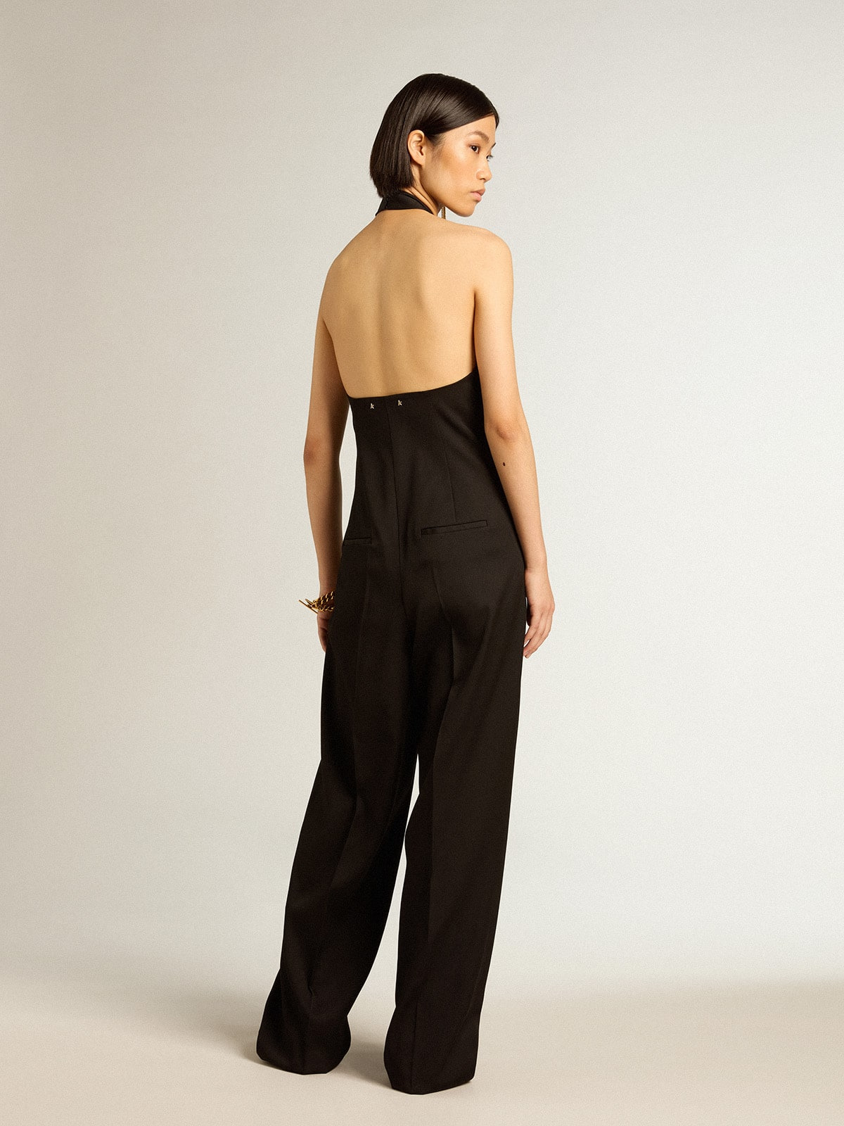 Black wool gabardine jumpsuit - 4