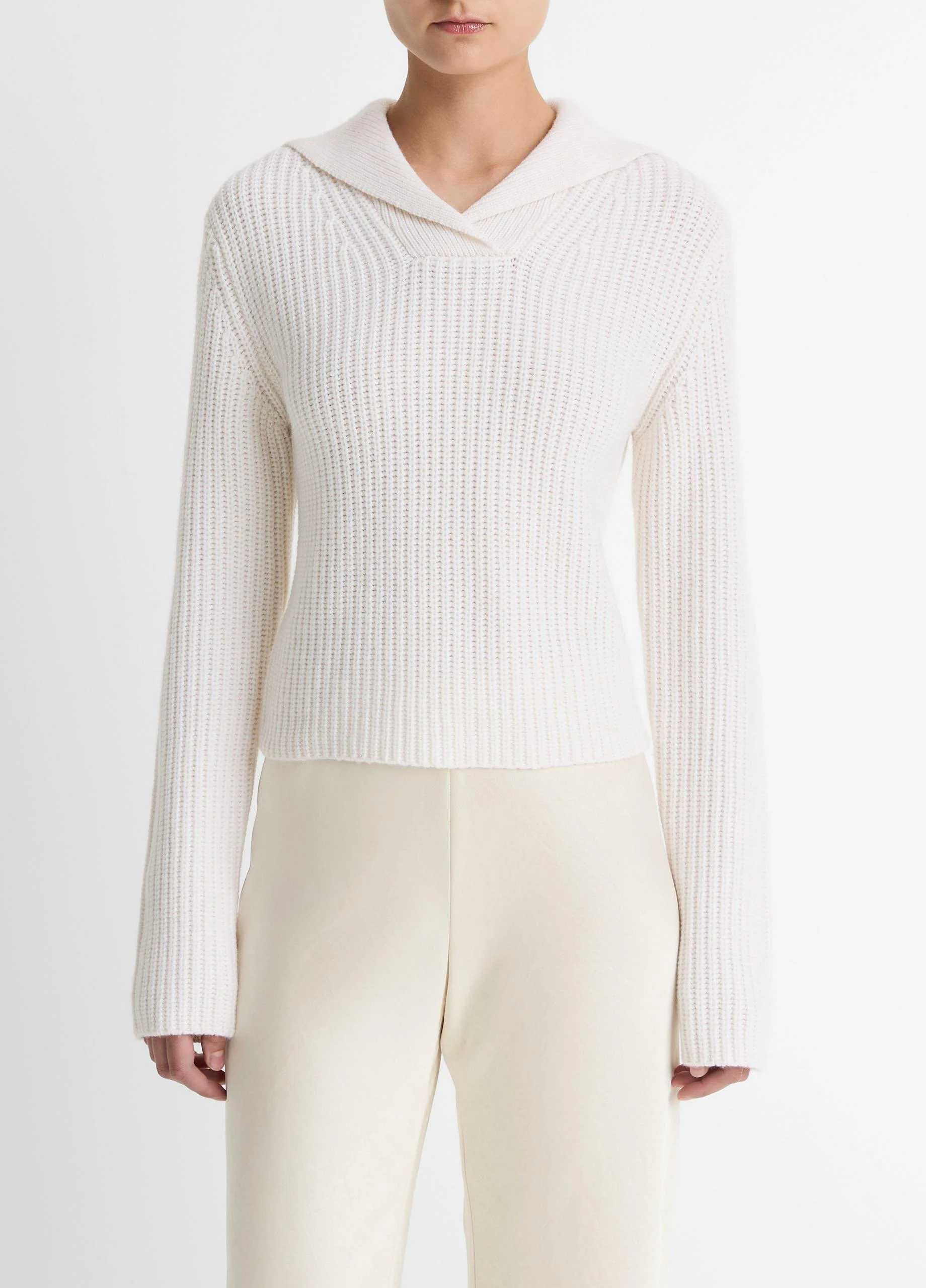 Ribbed Wool-Cashmere Sailor-Collar Sweater - 1