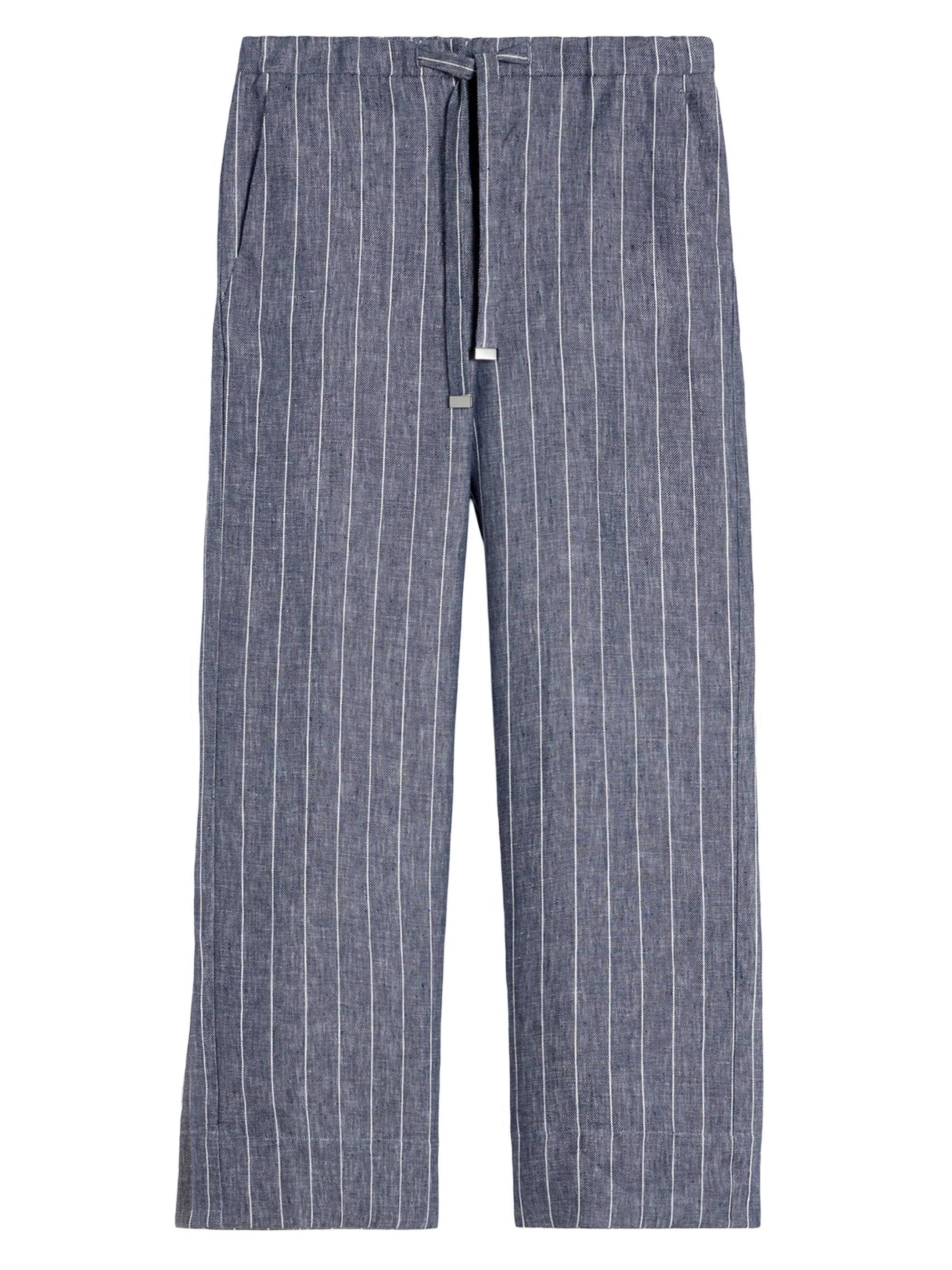 Women's Denim Look Pinstripe Linen Trousers - Ultramarine - 1