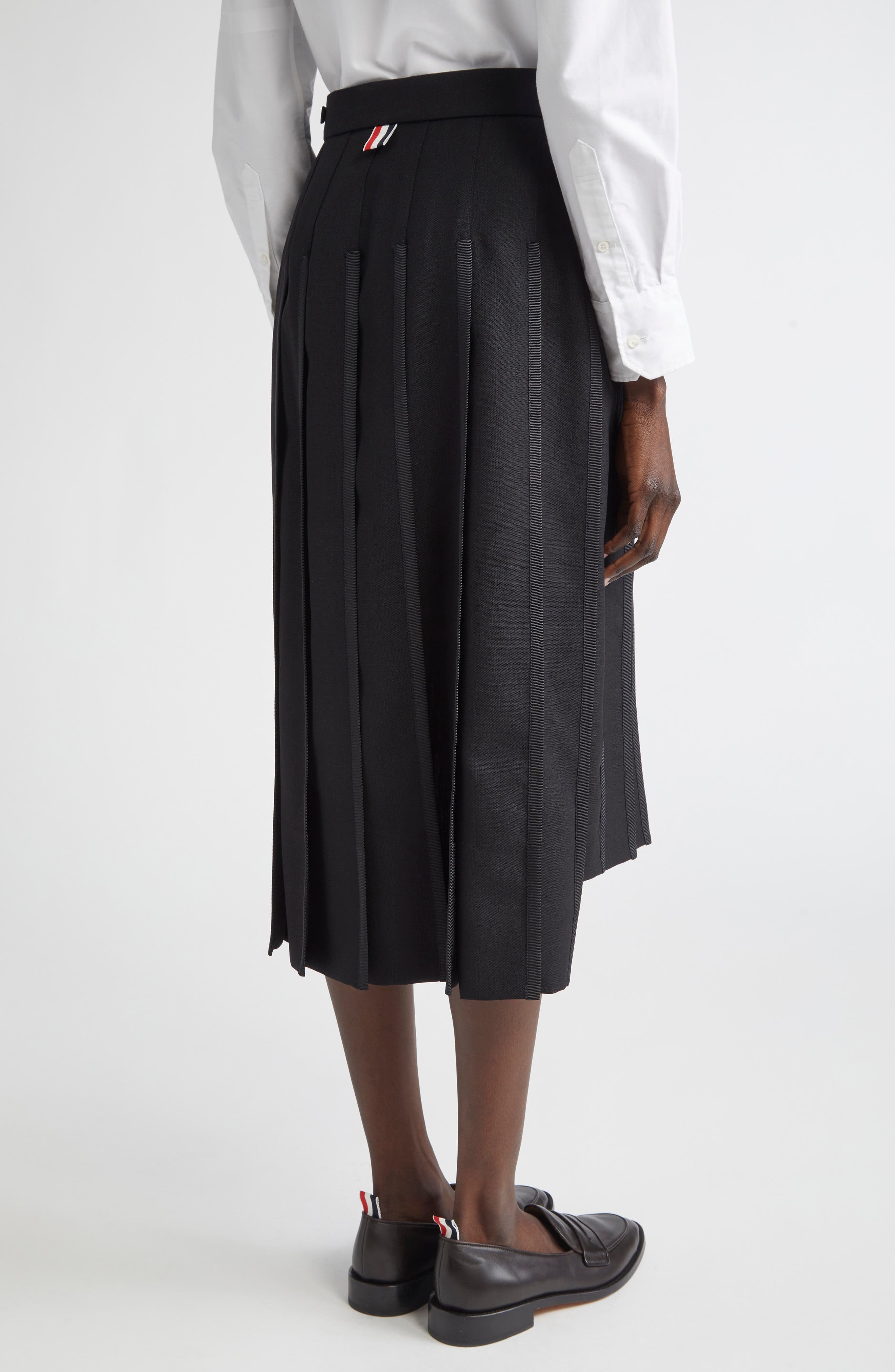 Thom Browne Classic Tipping Pleated Wool Skirt in Black at Nordstrom - 3