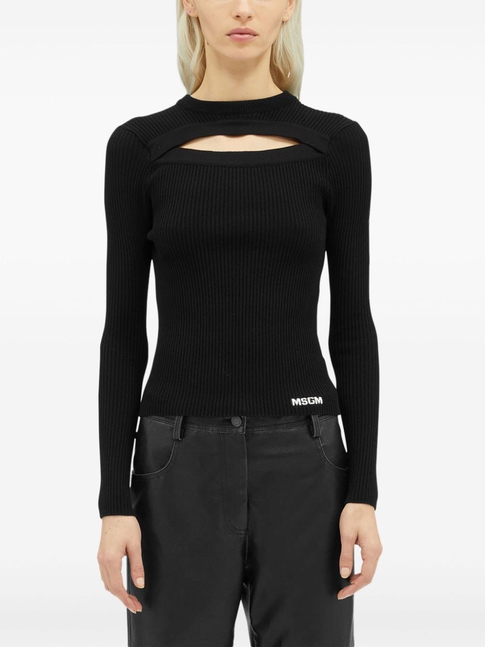 cut-out ribbed-knit jumper - 3