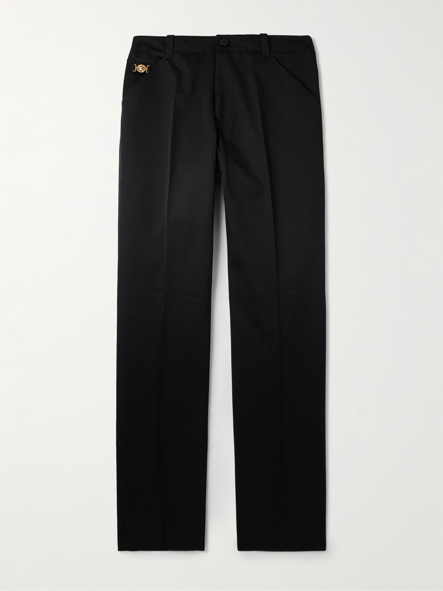 Straight-Leg Embellished Cotton-Gabardine Trousers Black - 1