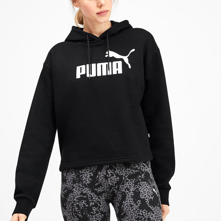 (WMNS) PUMA Elevated Essentials Cropped Fleece Hoodie 'Black' 580153-01 - 4