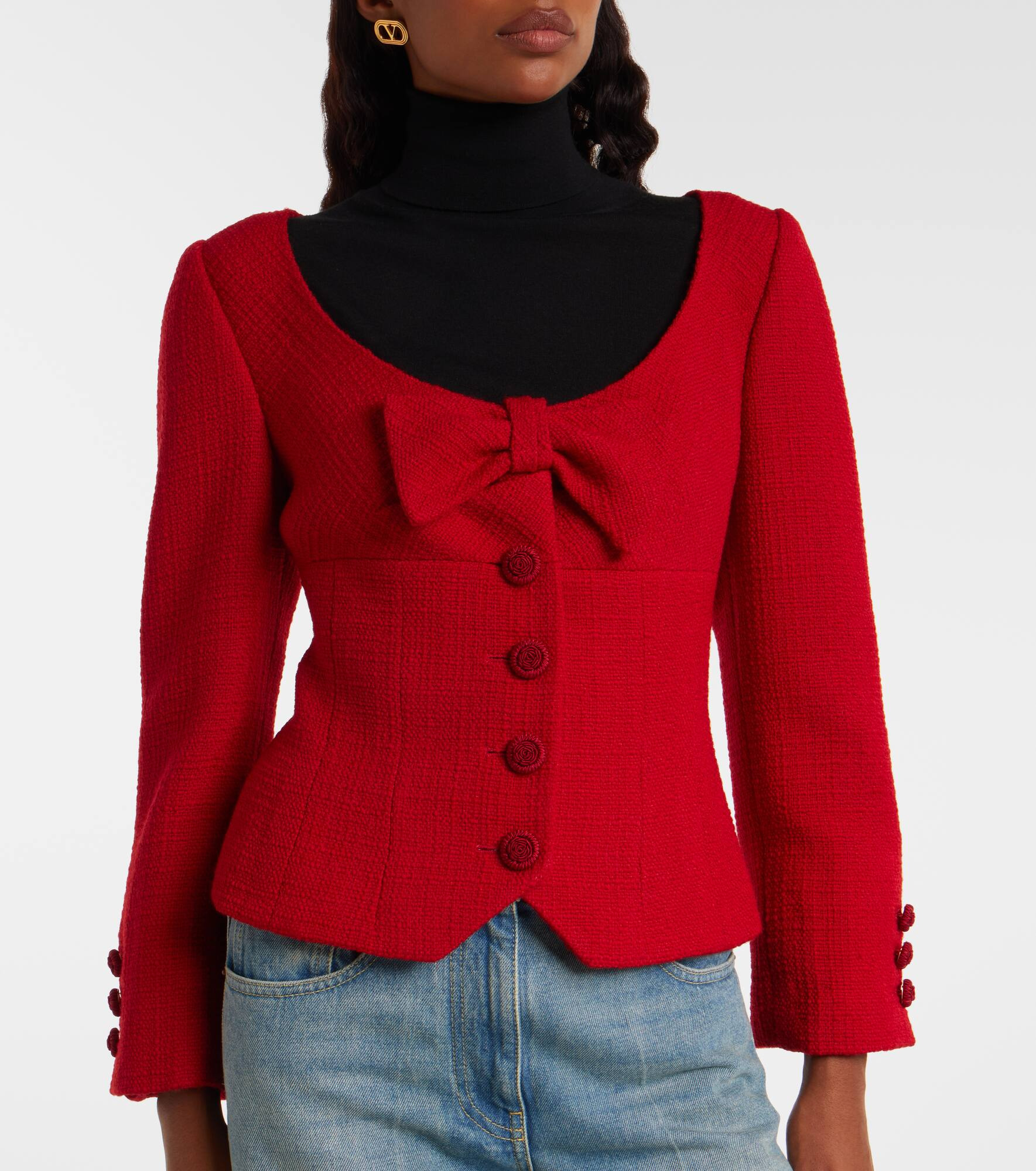 Bow-detail cropped wool-blend tweed jacket - 4