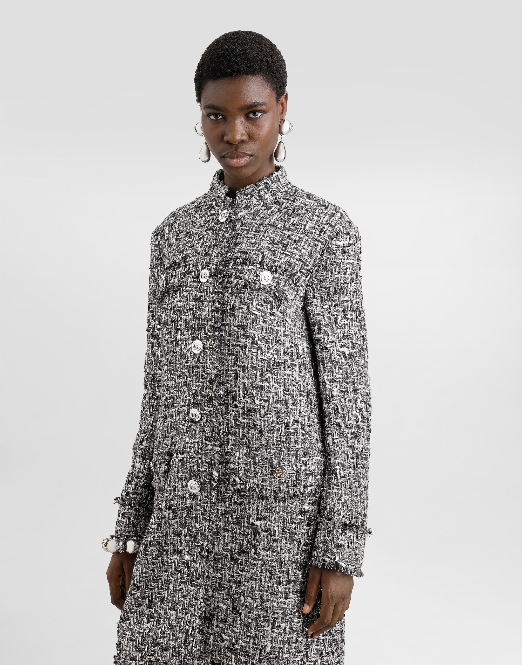 Single-breasted raschel tweed coat - 4