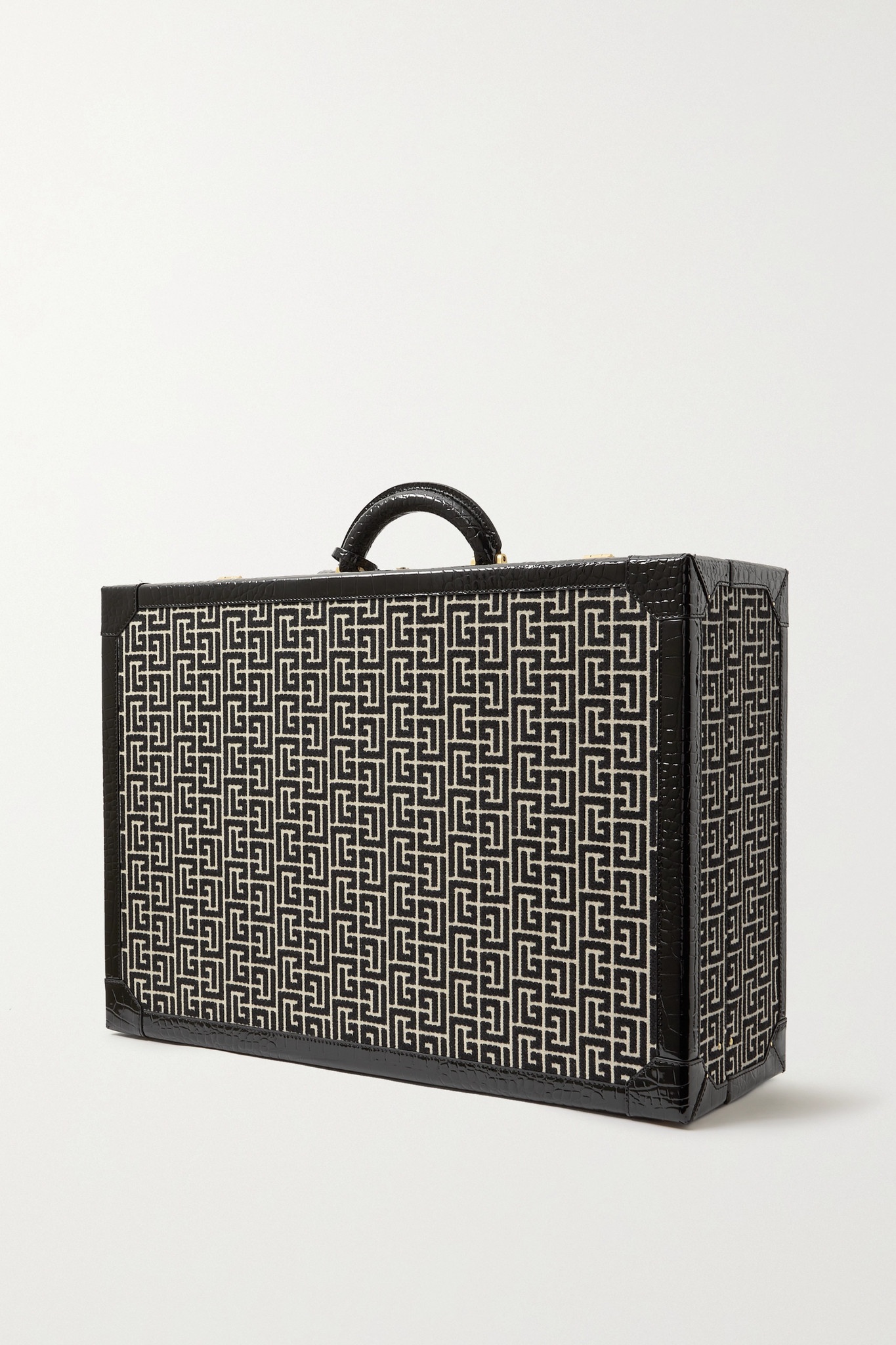 Croc-effect leather-trimmed jacquard suitcase - 3