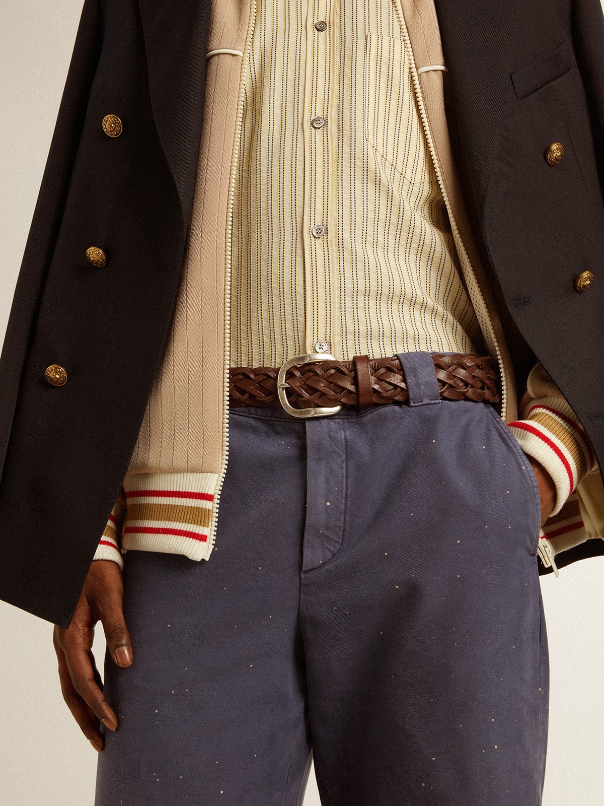 Men's dark brown woven leather belt - 3