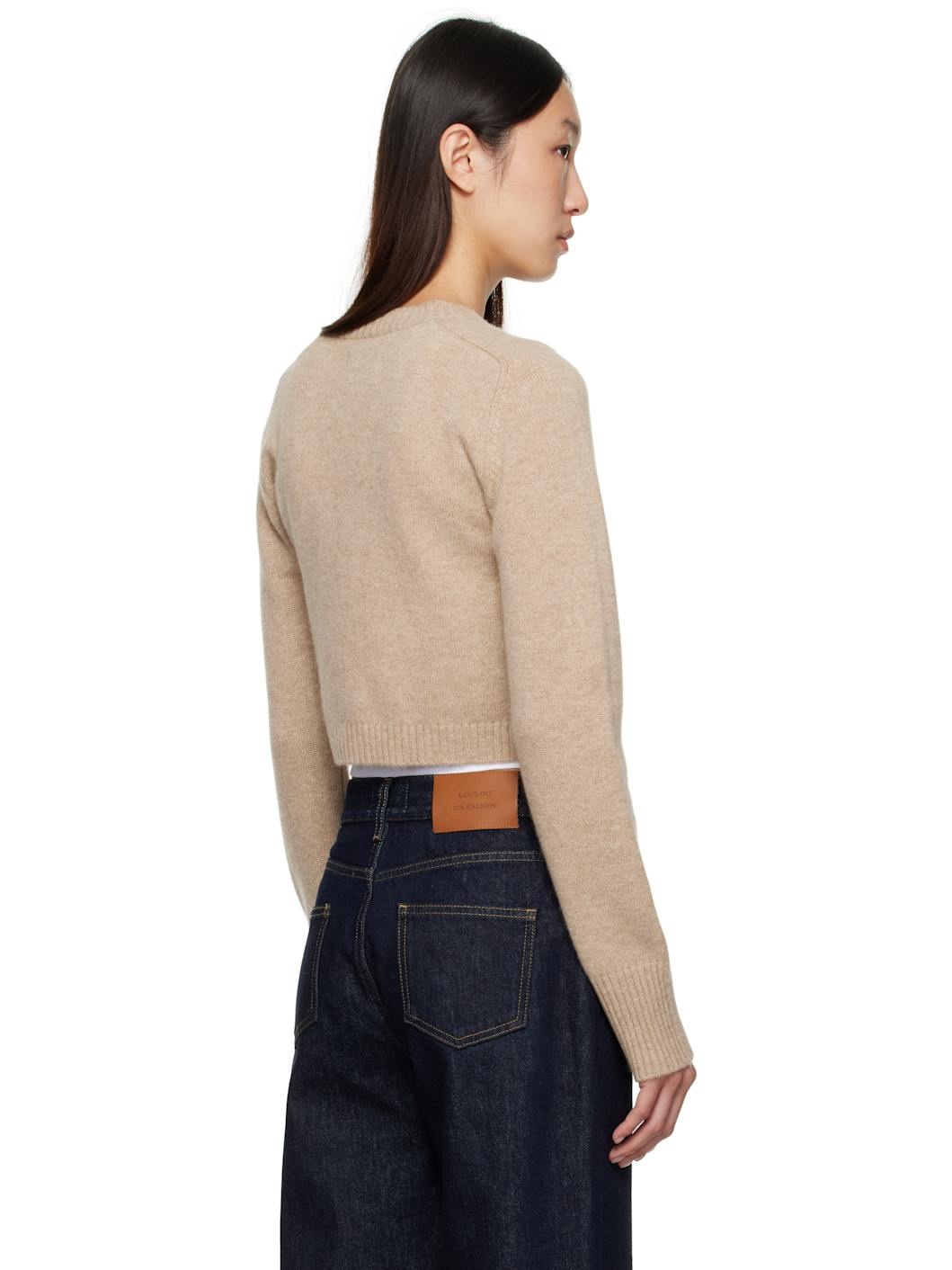 Beige Zephir Cashmere Cropped Cardigan - 3