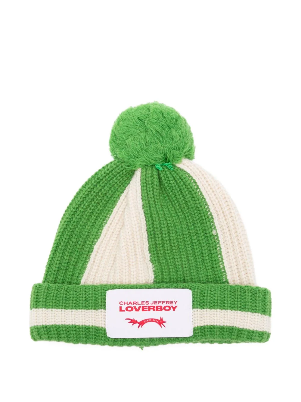 striped-print pompom beanie hat - 1