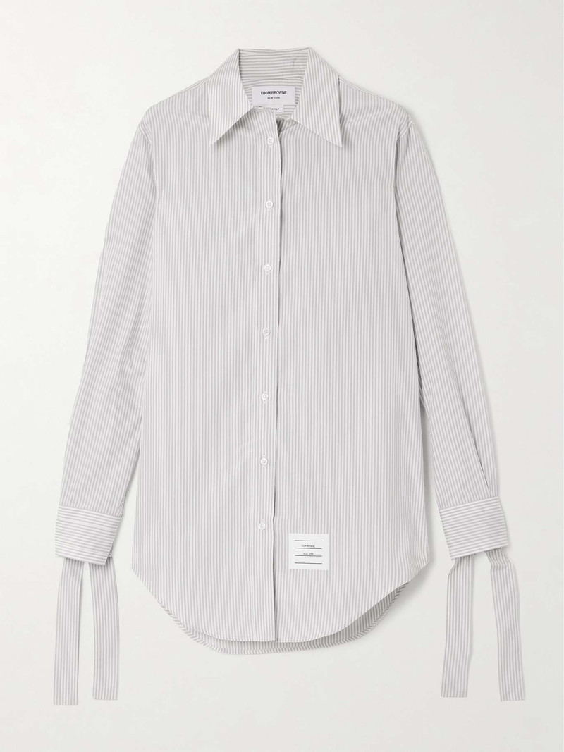 Appliquéd striped silk and cotton-blend mini shirt dress - 1