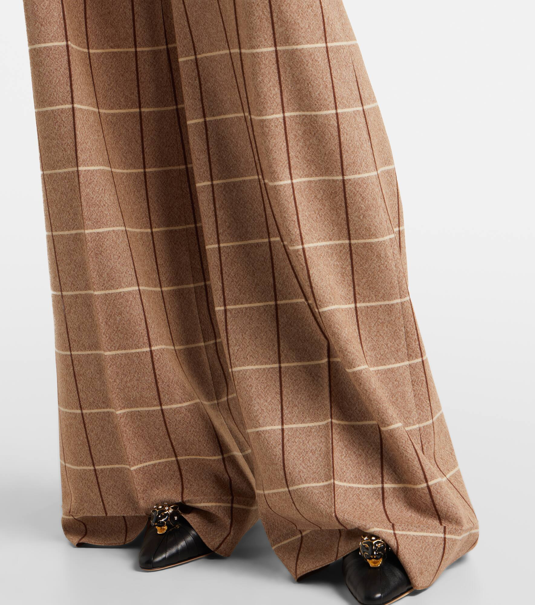 Checked high-rise virgin wool wide-leg pants - 5
