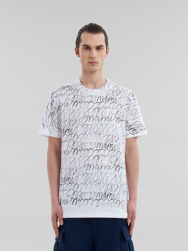 Marni WHITE ORGANIC COTTON T-SHIRT WITH MARNI SCRIBBLE MOTIF outlook