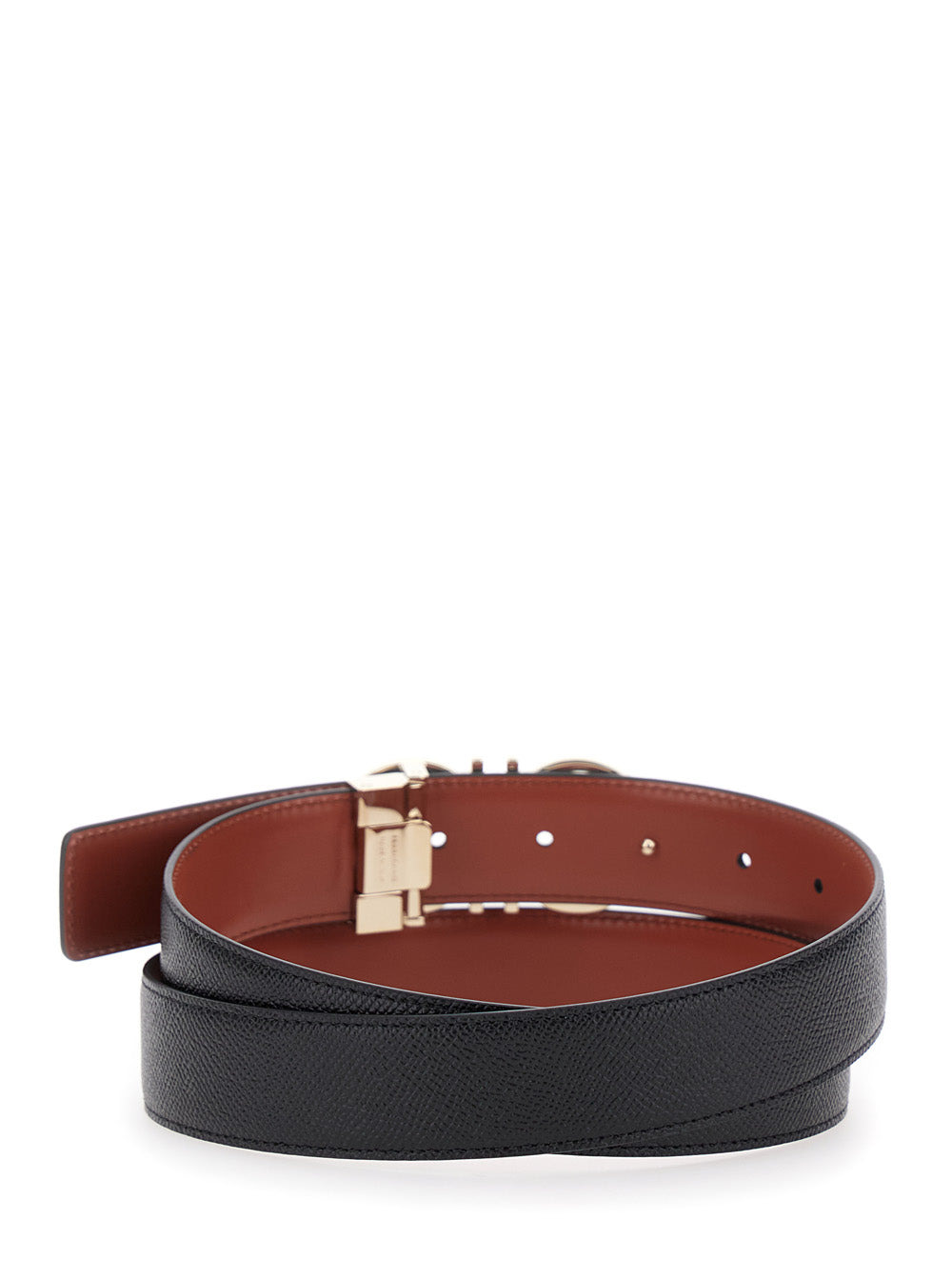 Ferragamo Men Black Reversible Belt With Gancini Buckle Closure In Grained Leather Man - 3