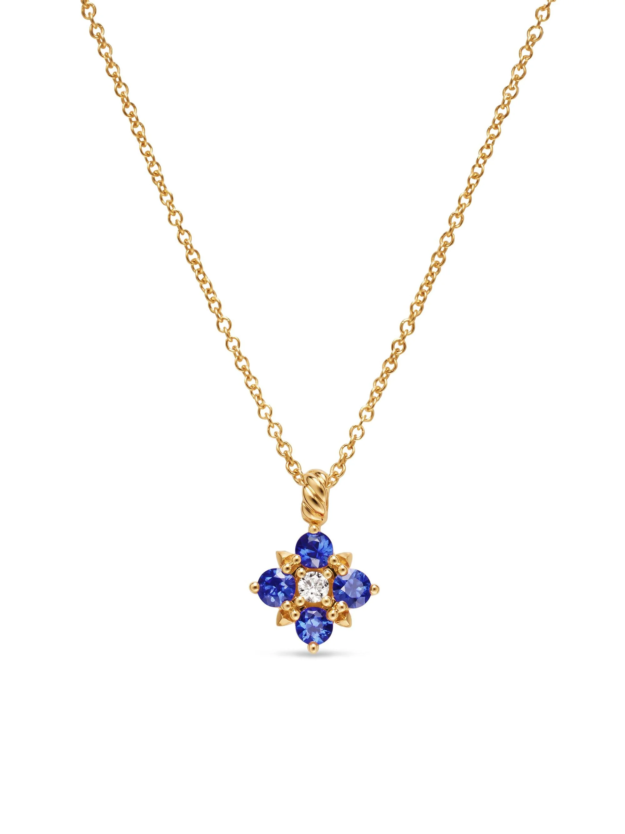 Women's Petite Modern Renaissance Pendant Necklace in 18K Yellow Gold - Sapphire - 1