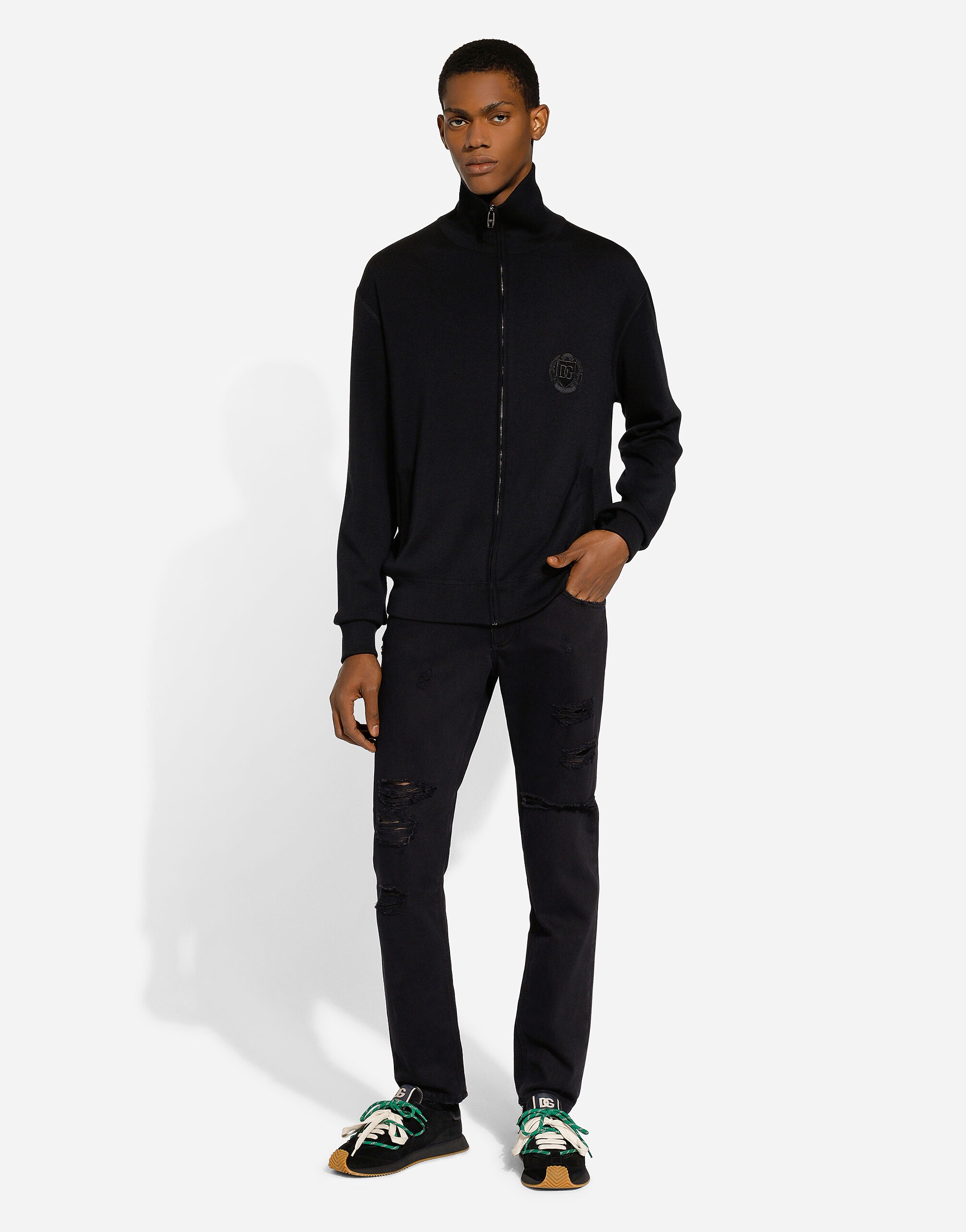 Cashmere and silk zip-up sweatshirt with DG patch - 7