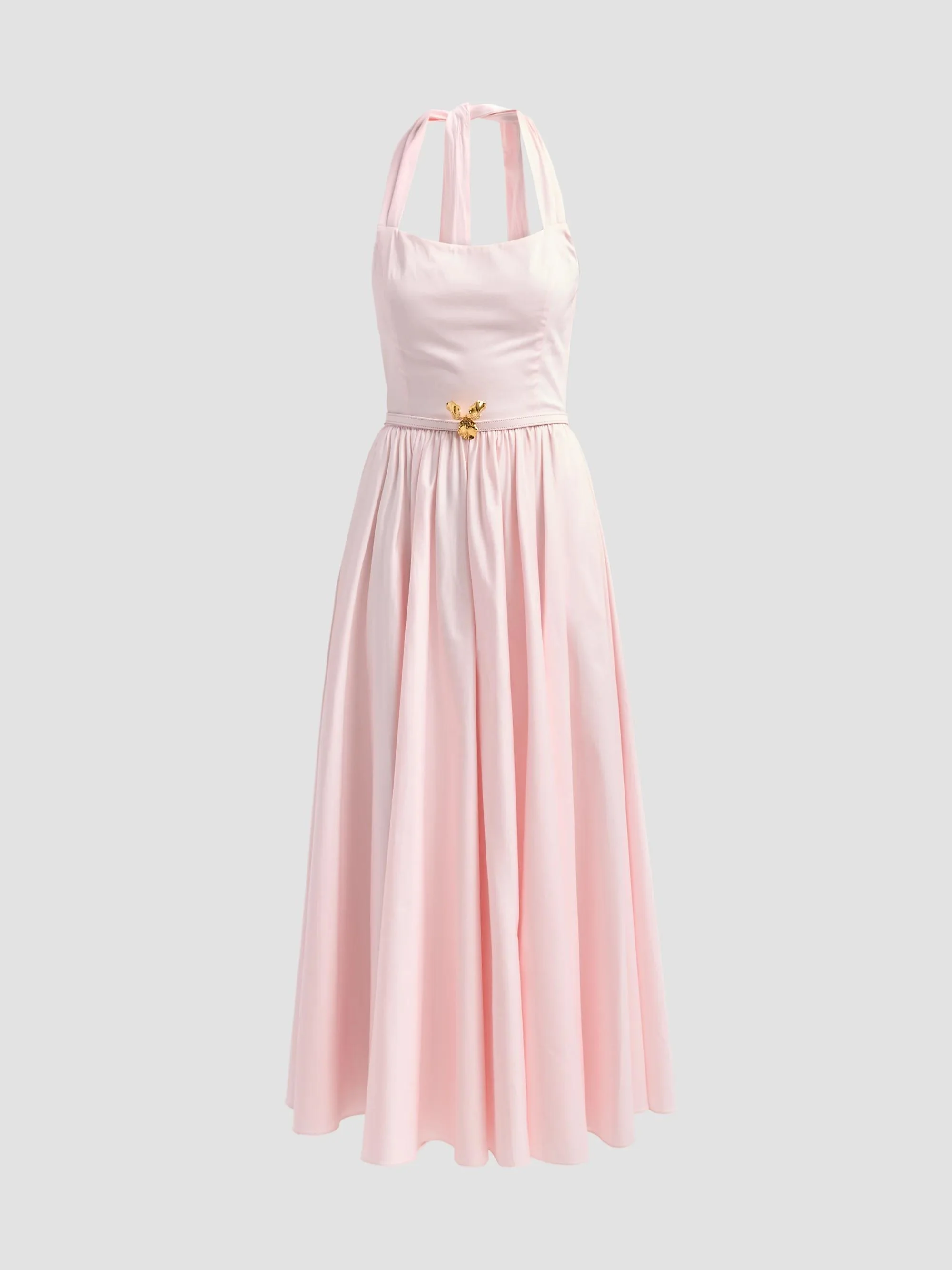 Women's Brooch-Detail Poplin Halter Day Dress - Soft Blossom - 1