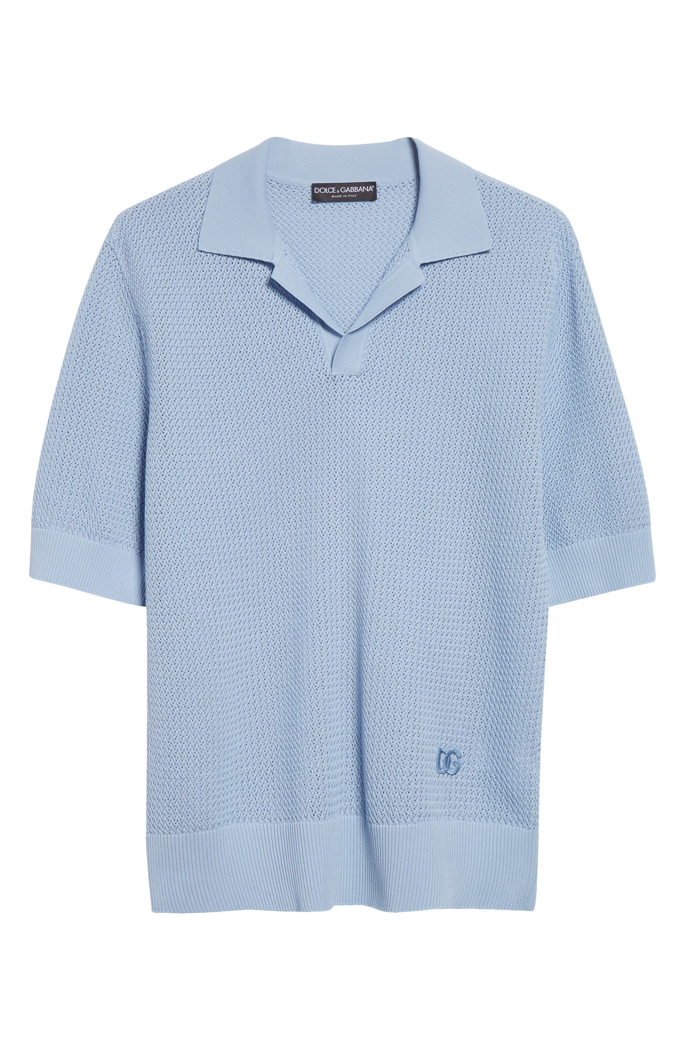 Dolce&Gabbana Microdot Stitch Polo Sweater in B1932 Celeste Medio at Nordstrom - 5