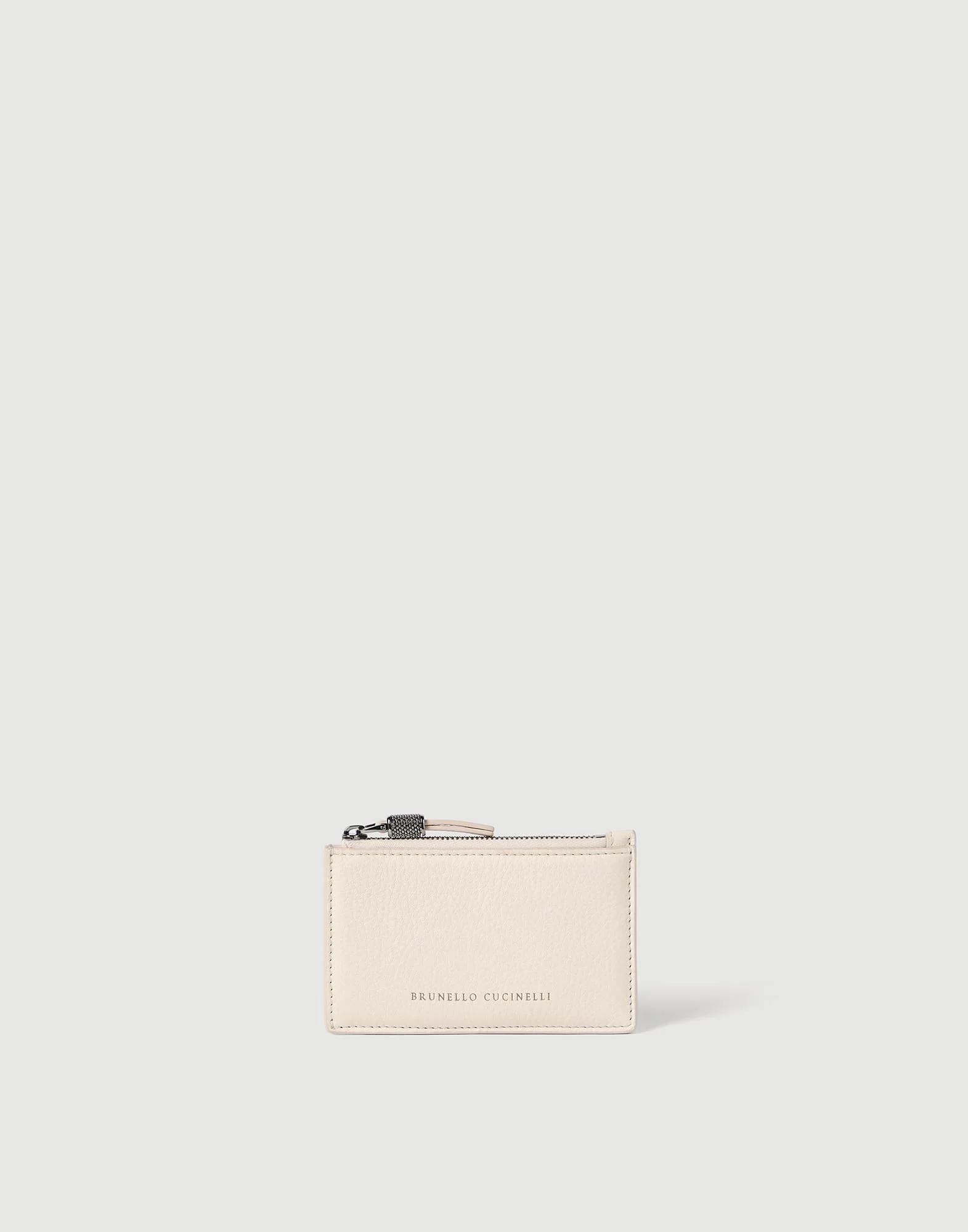 Grained calfskin card case with shiny zipper pull - 1