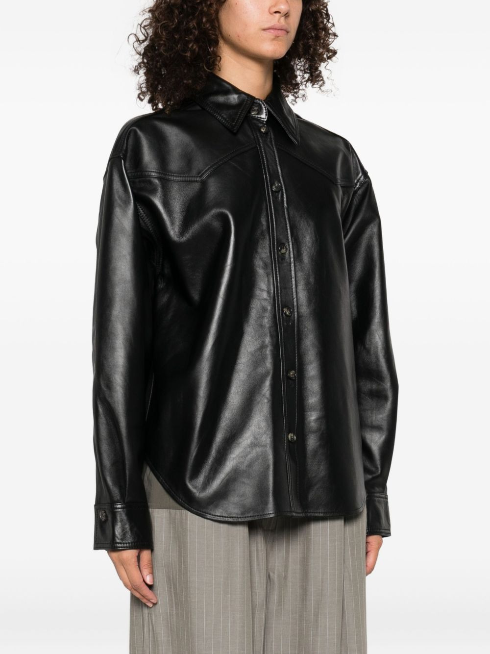 leather button-up shirt jacket - 3
