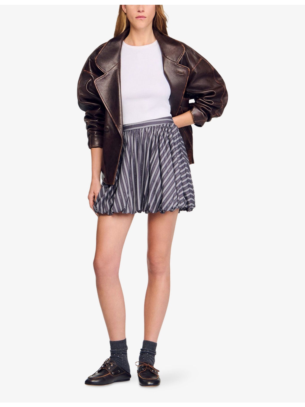Striped Rhinestone-Embellished Cotton Mini Skirt - 2