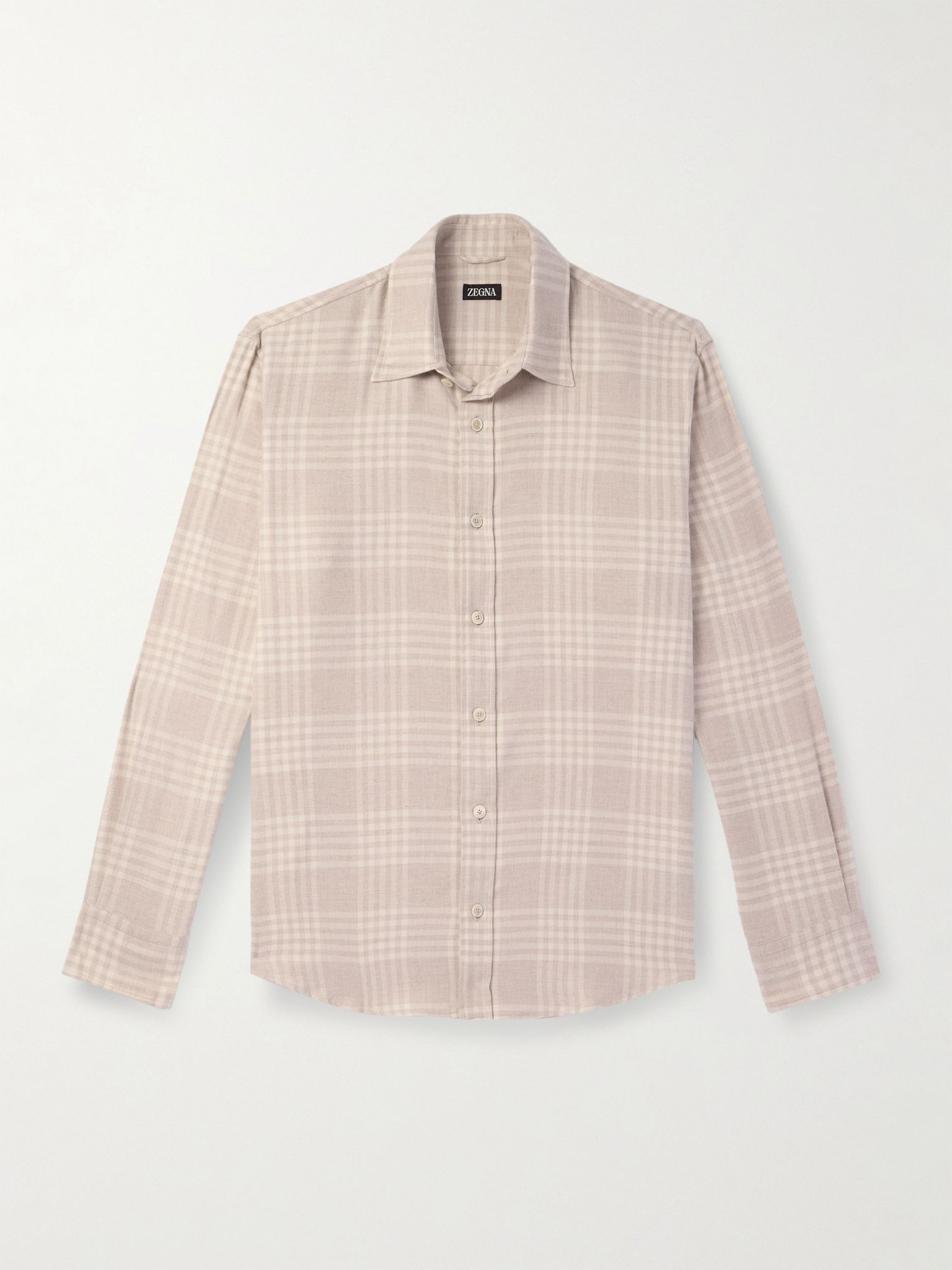 Checked Cotton-Flannel Shirt Beige - 1
