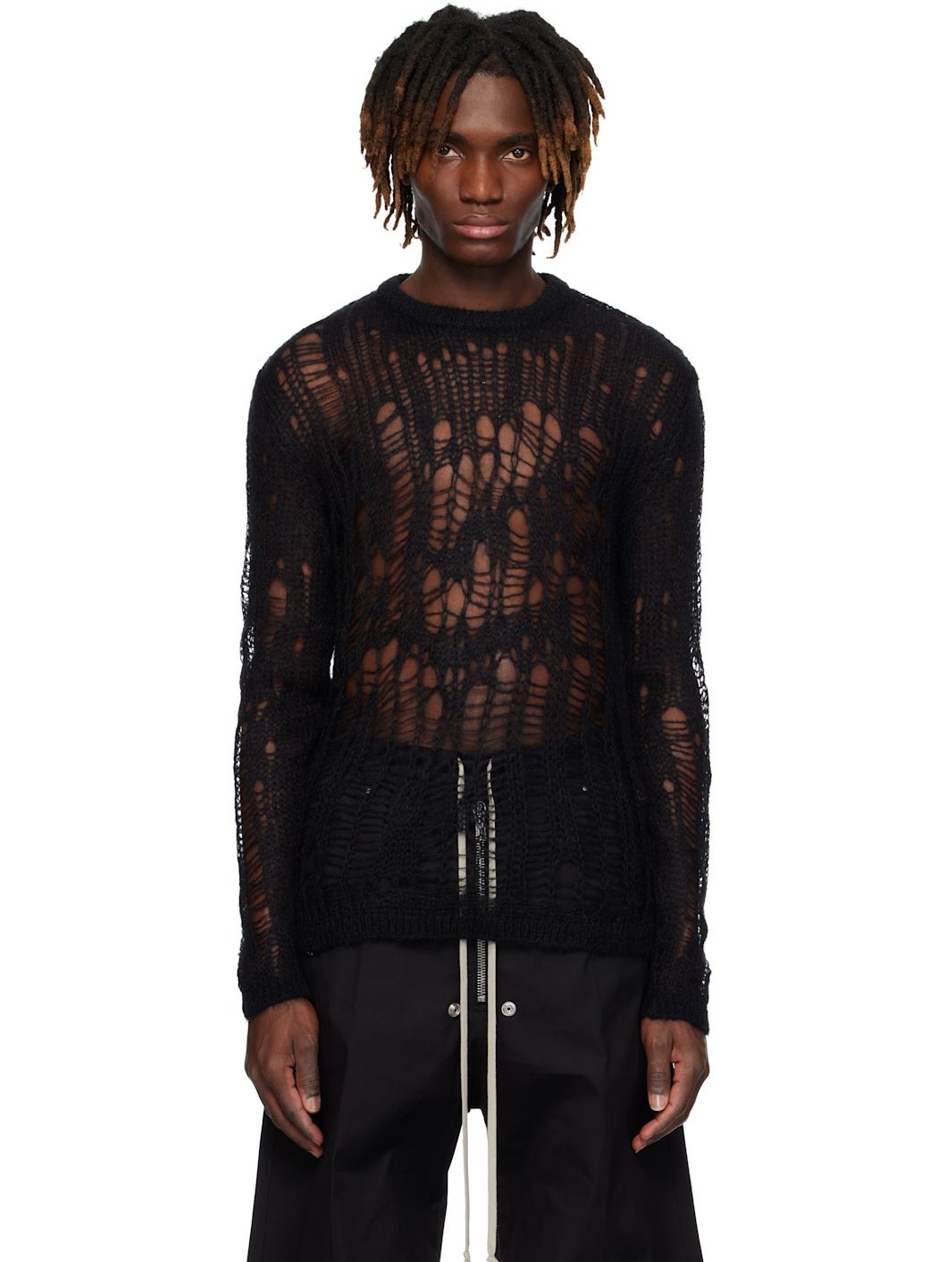 Black Hollywood Biker Round Neck Sweater - 1