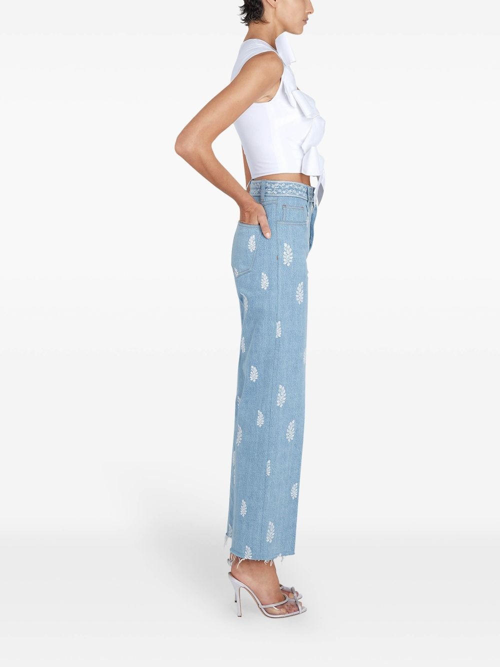 floral-embroidered jeans - 4