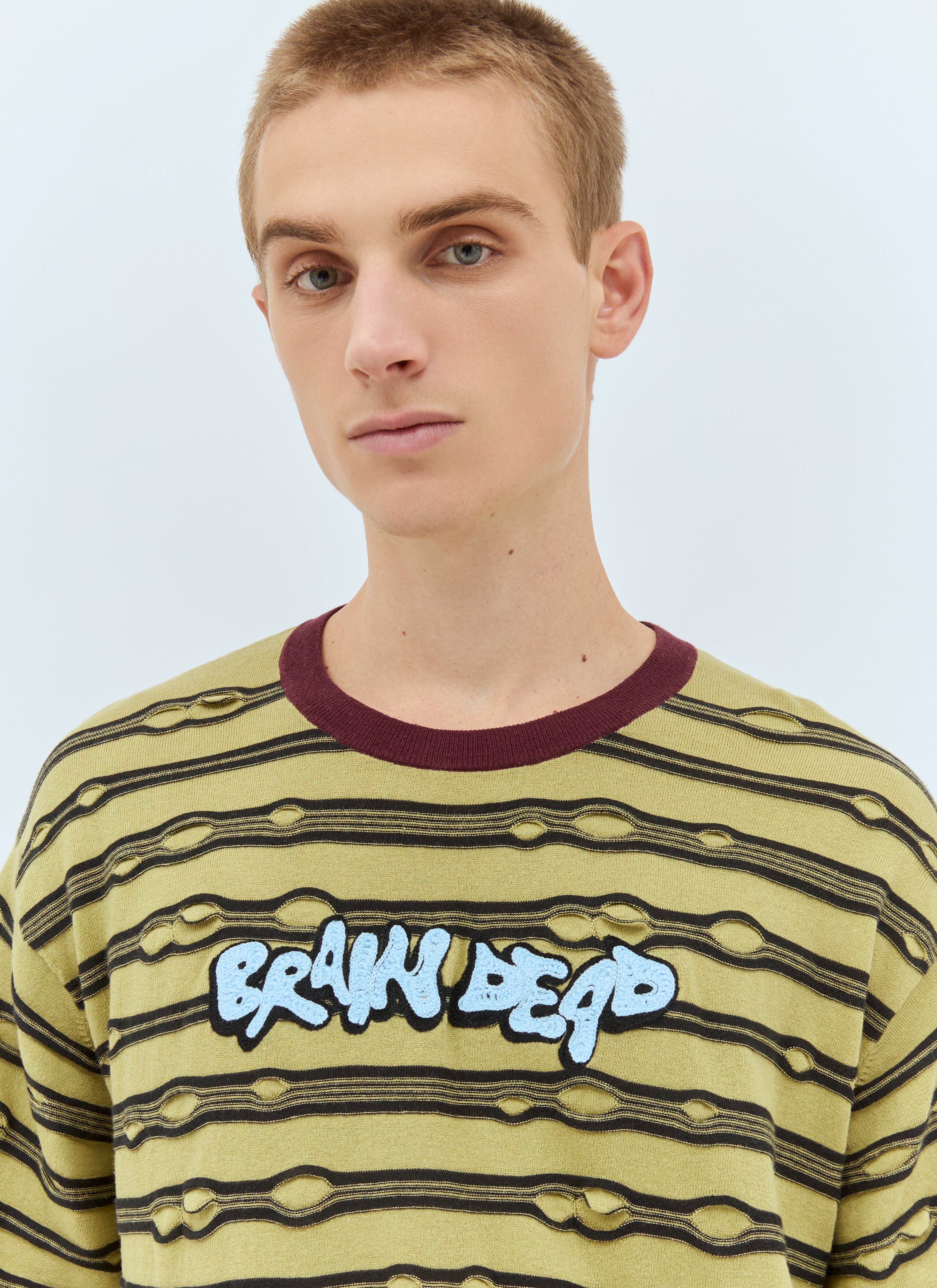 Embroidered Puckered Striped T-Shirt - 3